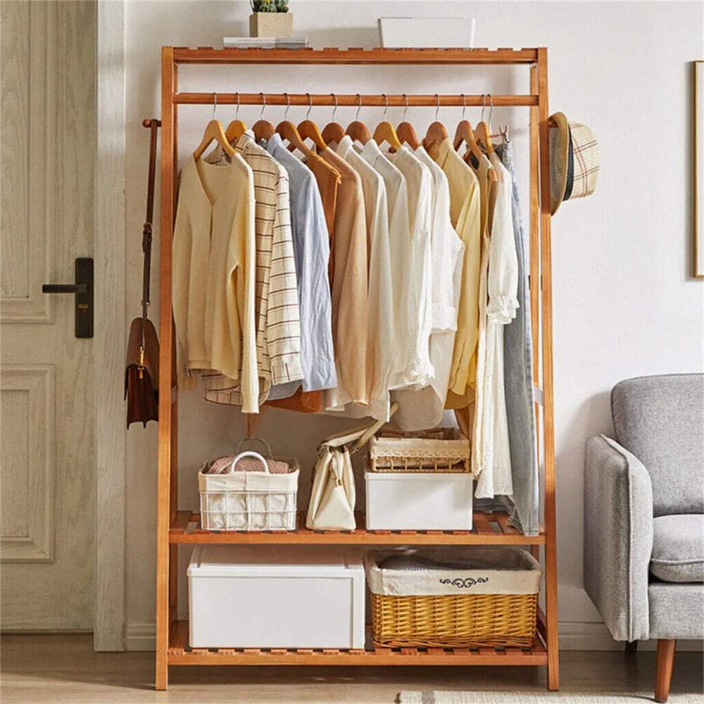 Bamboo Free Standing Garment Coat Rack With 10 Hooks