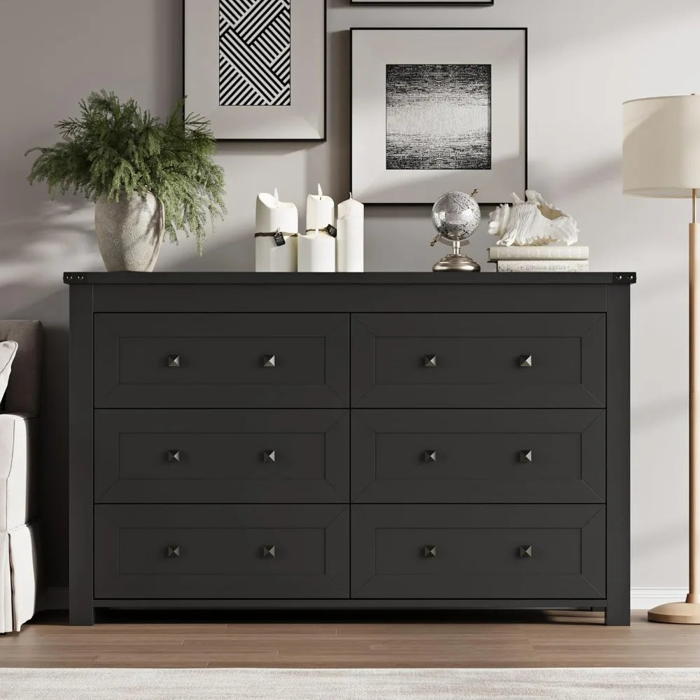 Modern 6-Drawer Dresser and TV Stand with Wood Finish