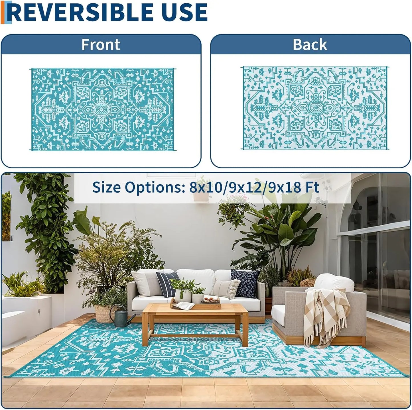 TWISTER.CK Waterproof Outdoor Area Rug Stain Resistant