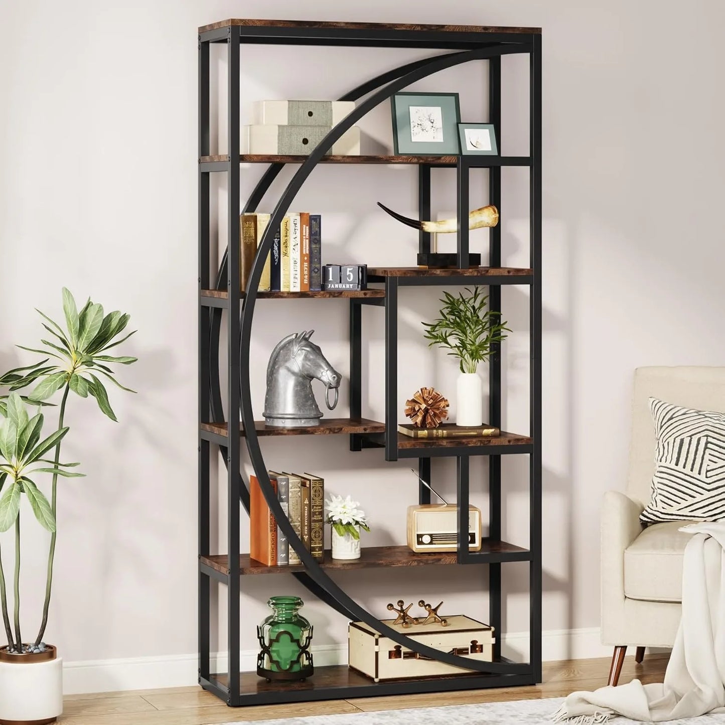 Little Tree Industrial 5 Tier Etagere Bookshelf for Living Room