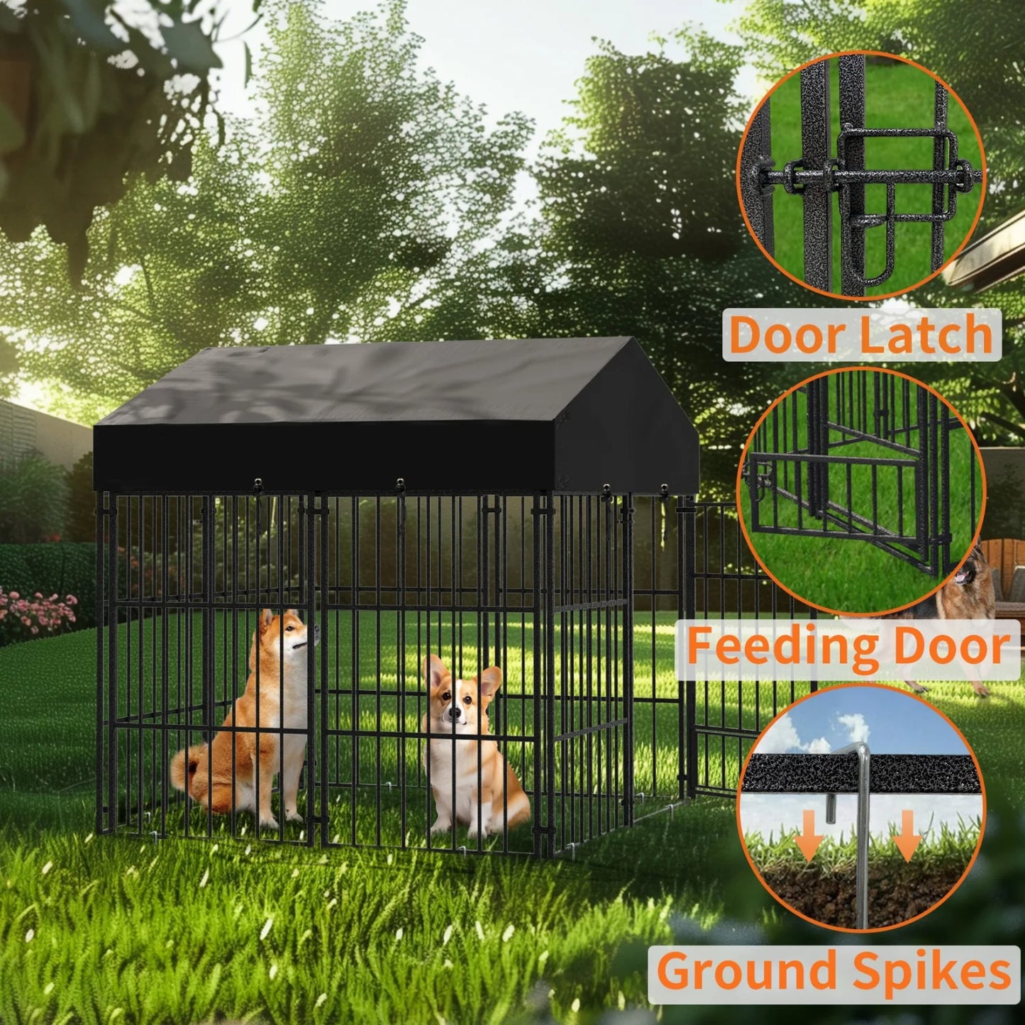 Outdoor Dog Kennel With Roof Heavy Duty Metal Crate