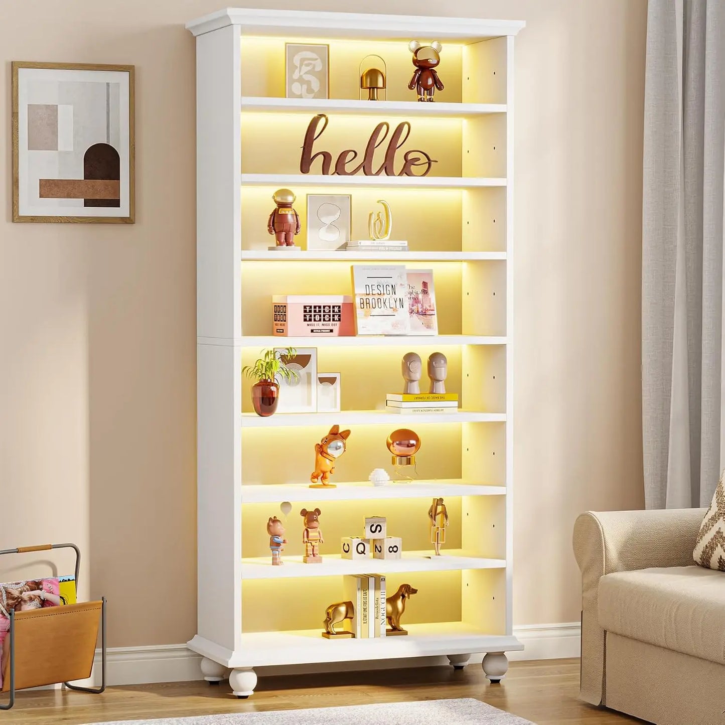 LITTLE TREE Bookcase With LED Lighting And Solid Wood Legs