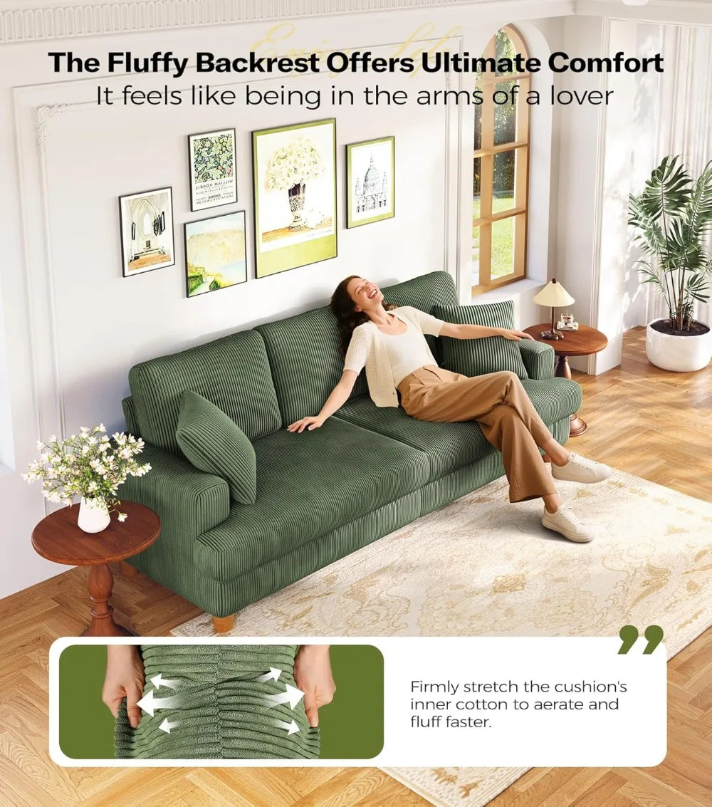 Corduroy Sofa No Tool Assembly For Living Room Comfort