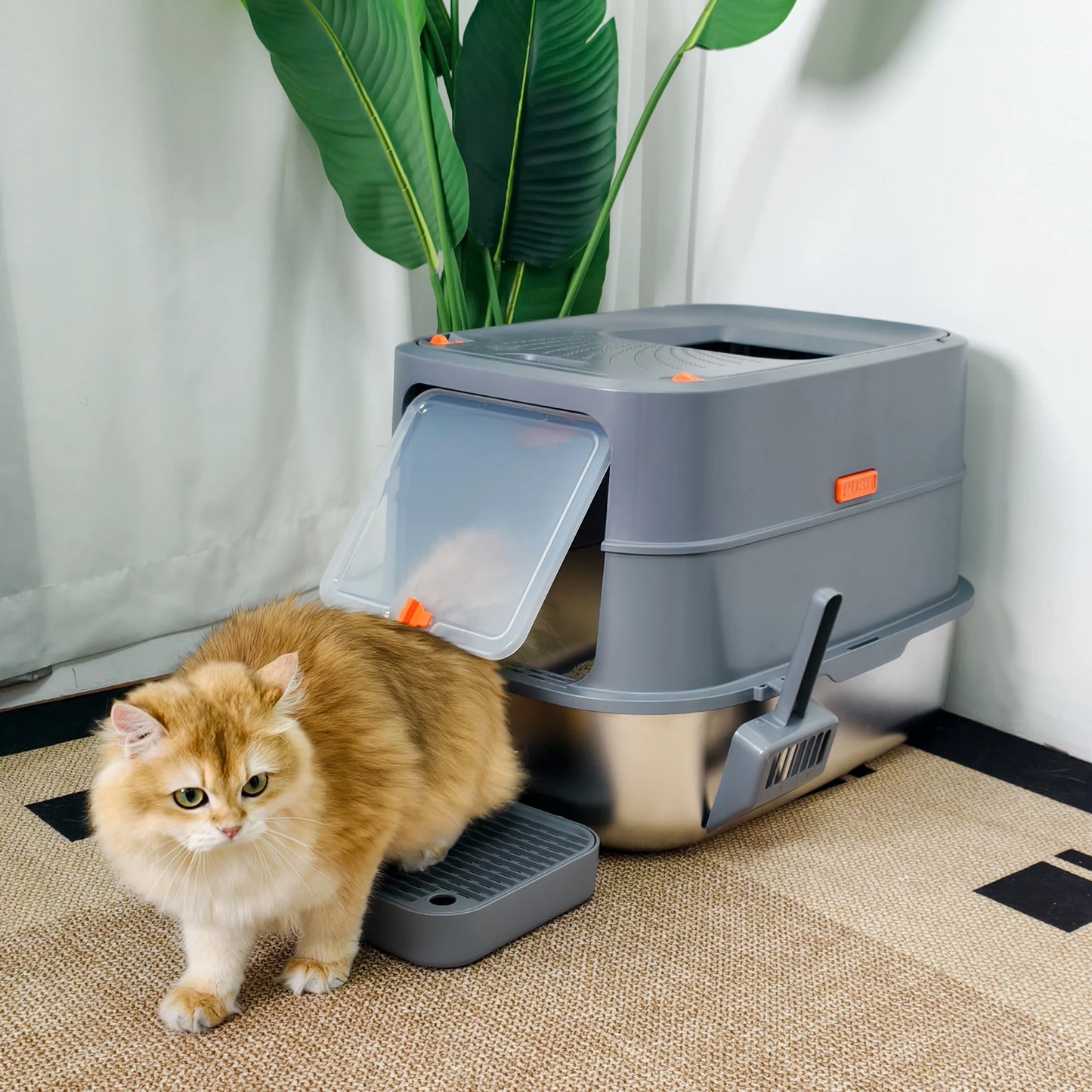 Stainless Steel Enclosed Cat Litter Box With Lid High Walls