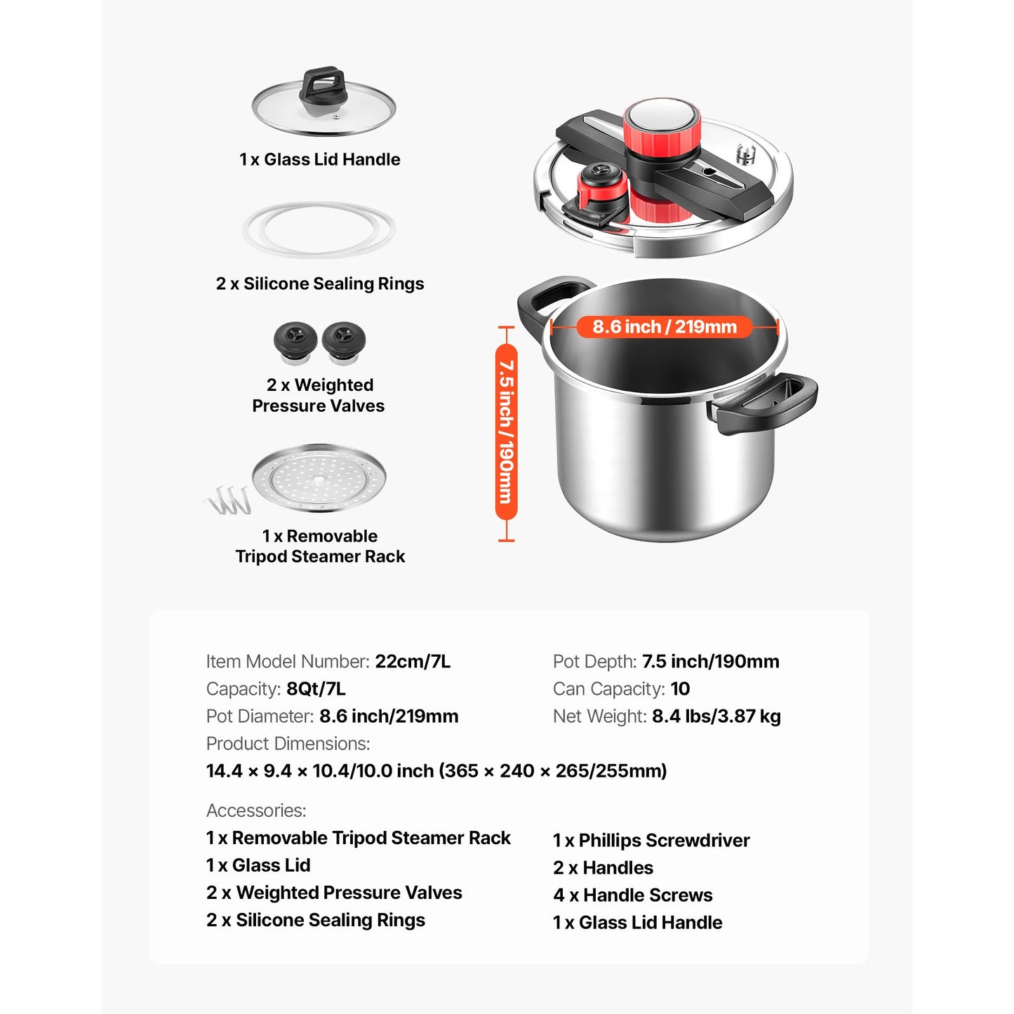 Pressure Cooker Stainless Steel With Steaming Rack Tempered Glass Lid