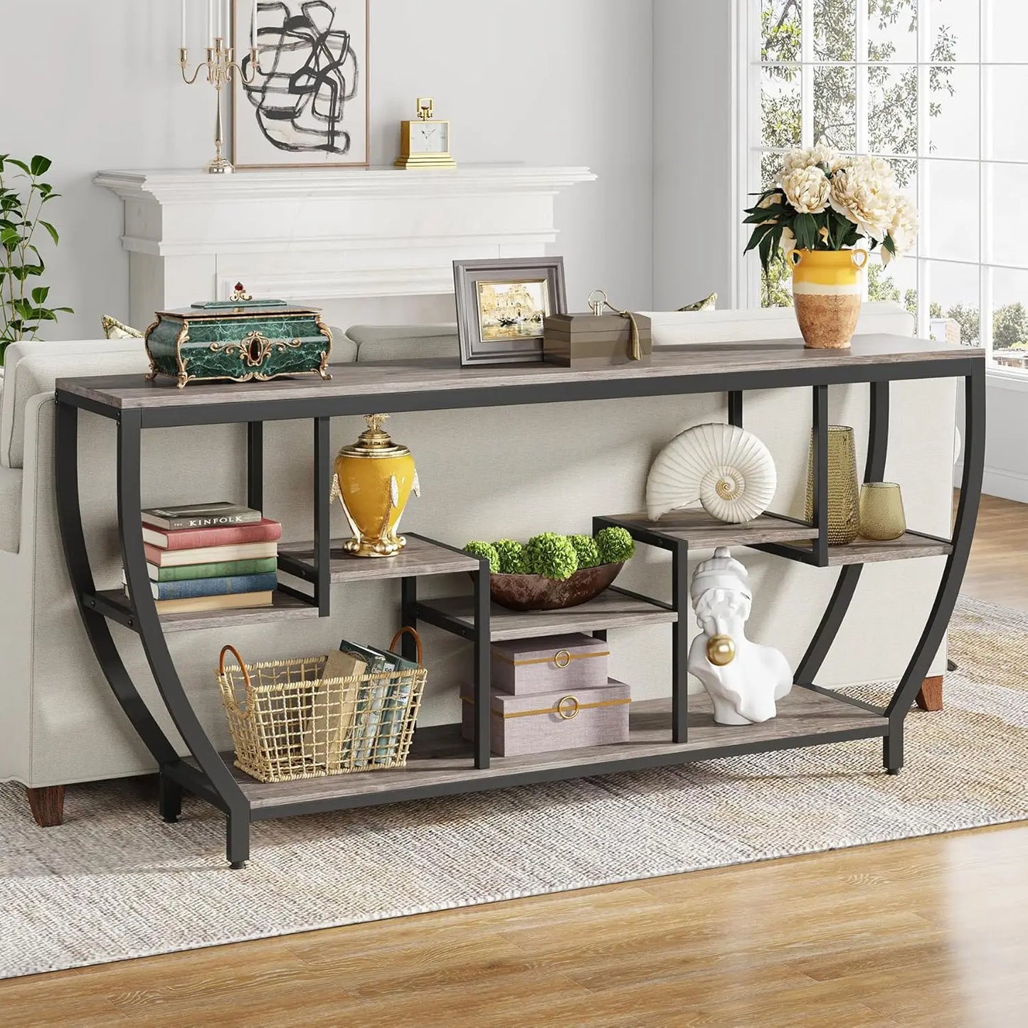 LITTLE TREE Sofa Table With Shelves Console Entryway TV Stand