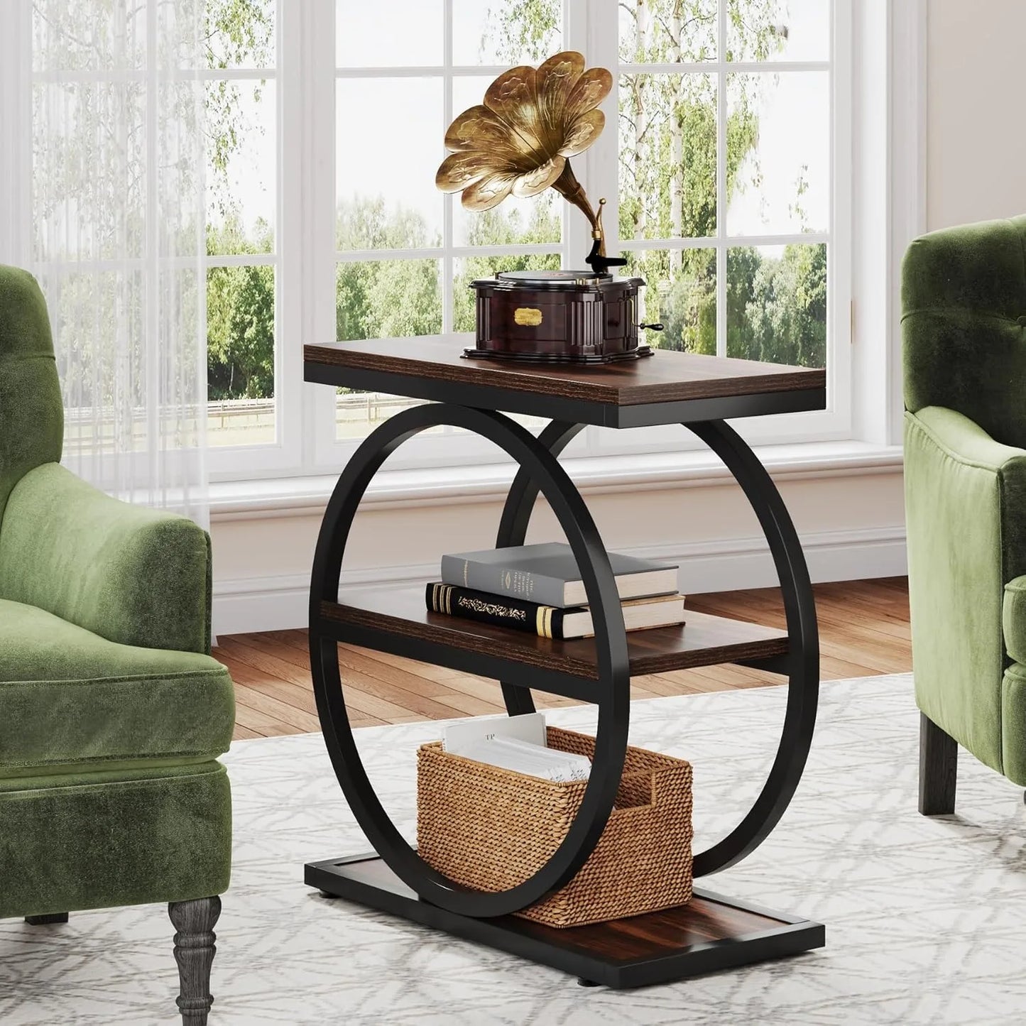 Little Tree End Table With 3 Storage Shelves Industrial Nightstand