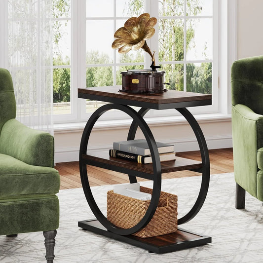 Little Tree End Table With 3 Storage Shelves Industrial Nightstand