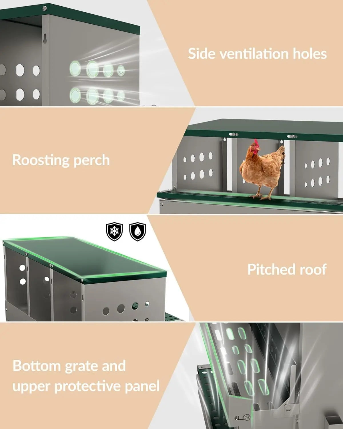 TWISTER.CK Metal Chicken Coop Nesting Box With Multi Compartment Rustproof Ventilated Roll Out Egg Collection For Hens