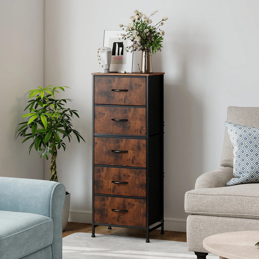 JHK Modern Dresser With 5 Fabric Drawers And Steel Frame