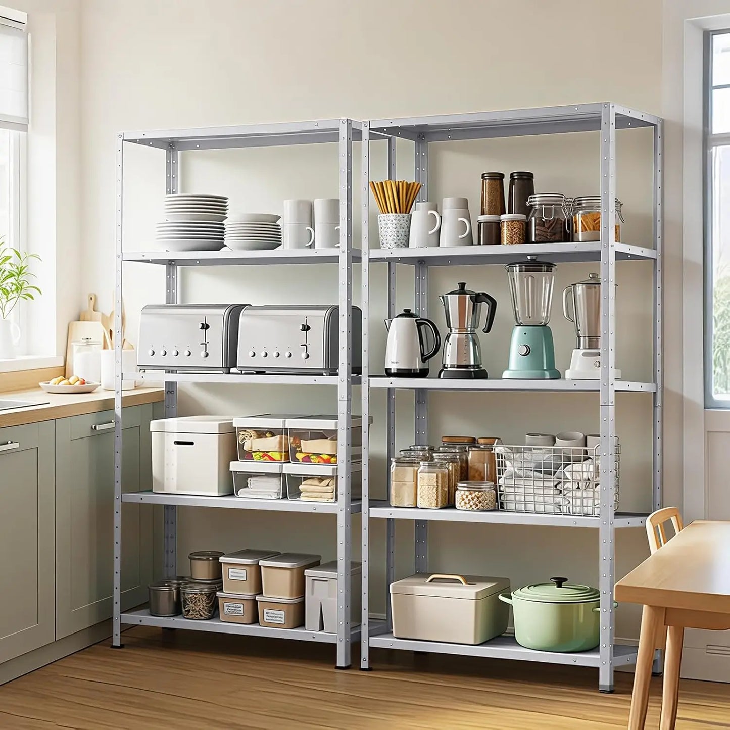 TWISTER.CK 5 Tier Shelf Organizer Adjustable Height Metal Shelves For Pantry Kitchen Closet