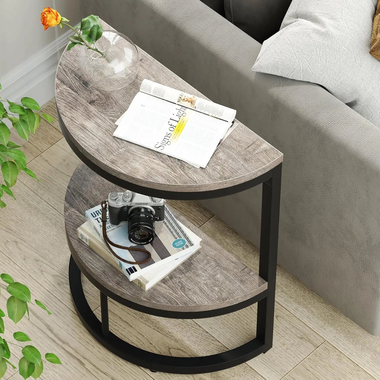 Little Tree Two Tier End Table Semi Circle With Storage