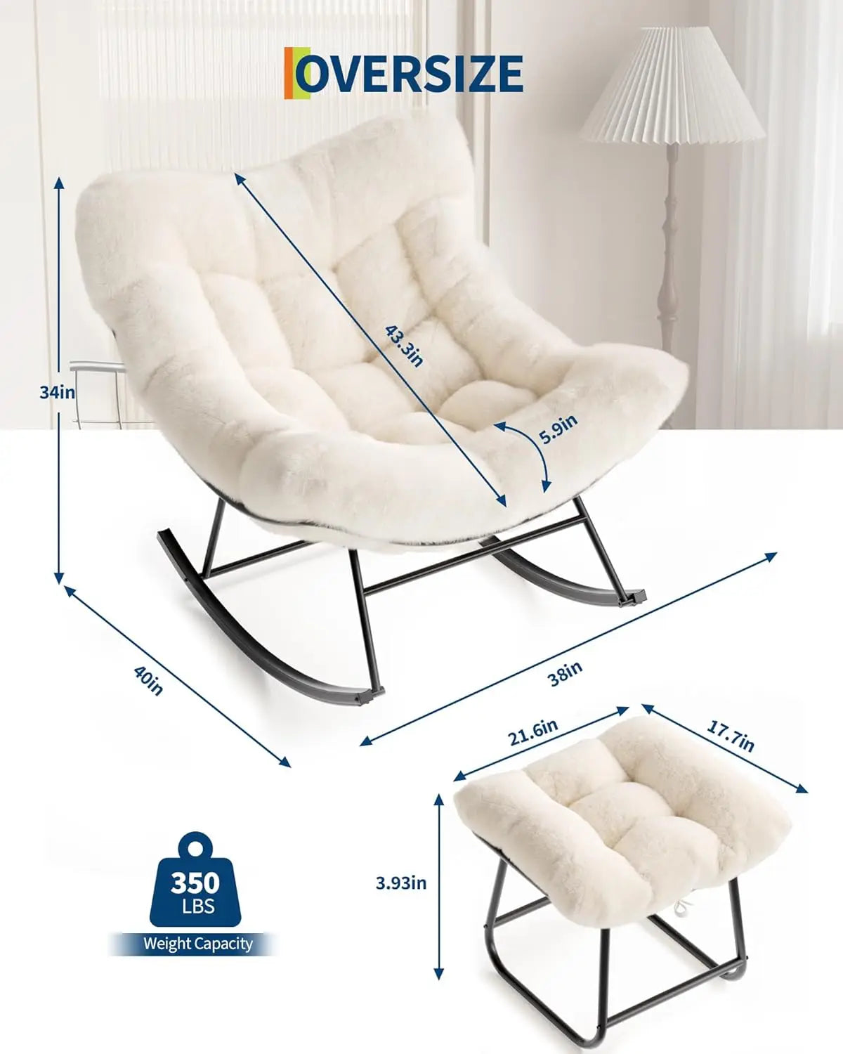 TWISTER.CK Outdoor Papasan Rocking Chair With Footrest 350 Lb Capacity Premium Balcony Patio Lounge For Adults
