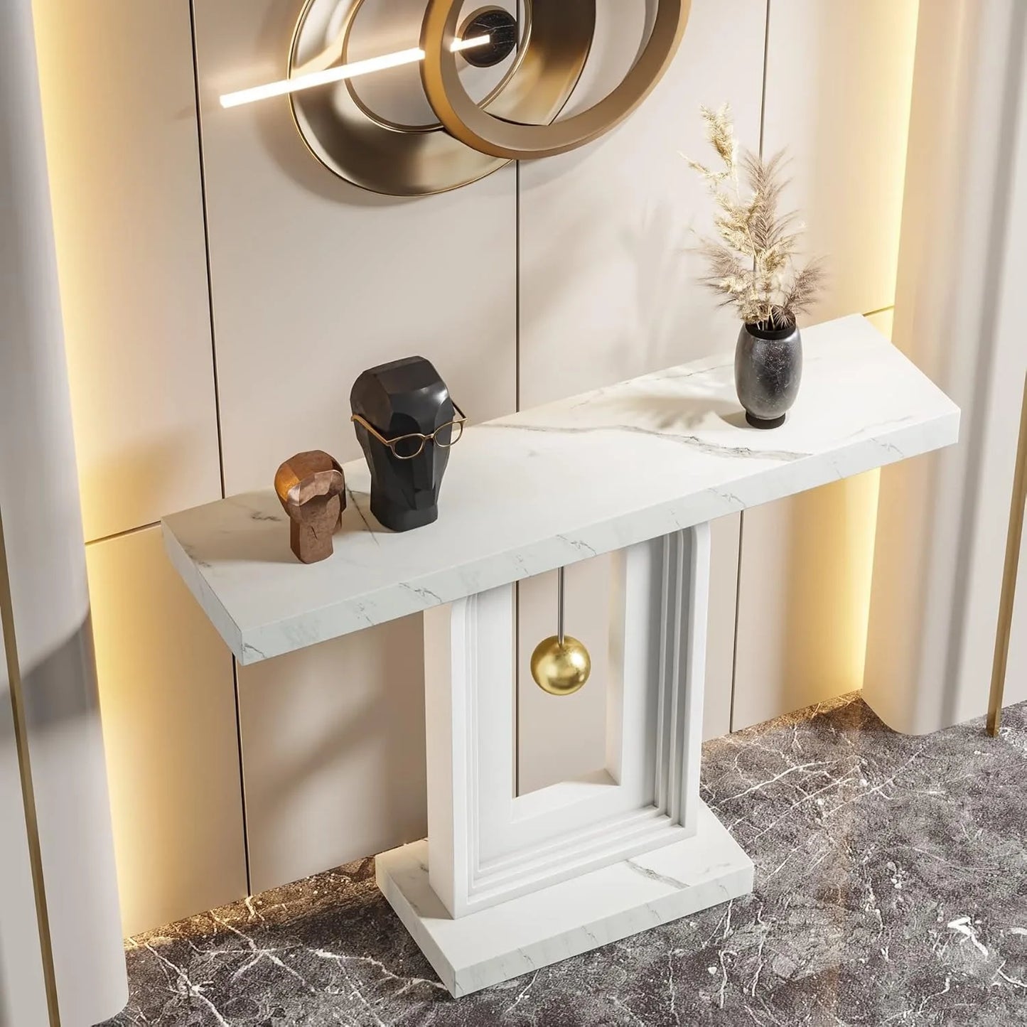 Little Tree Modern Console Table Faux Marble Sofa Table