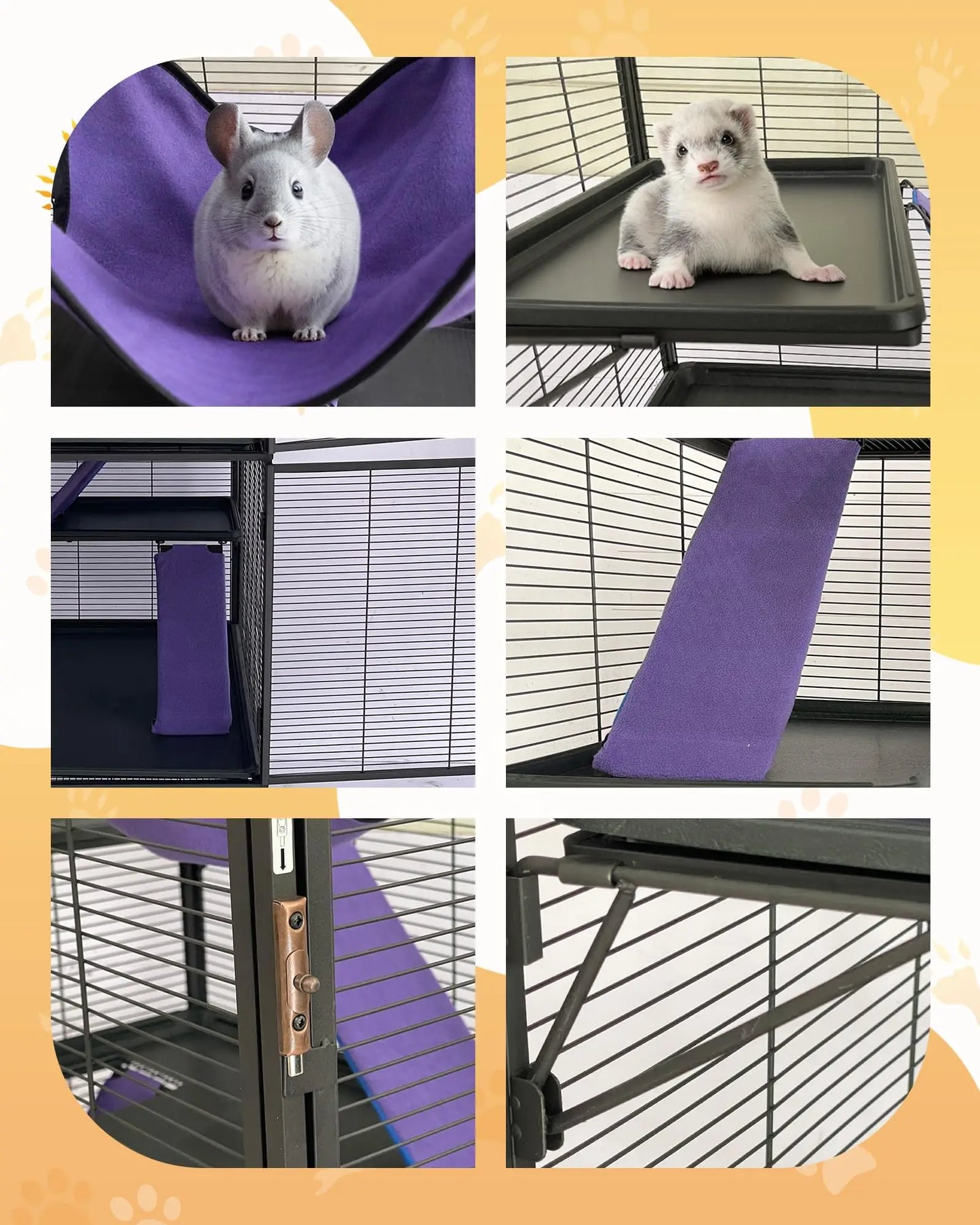 HiMISSCN Heavy Duty Small Animal Cage For Ferrets Chinchillas And Rabbits With Lockable Wheels And Removable Platforms