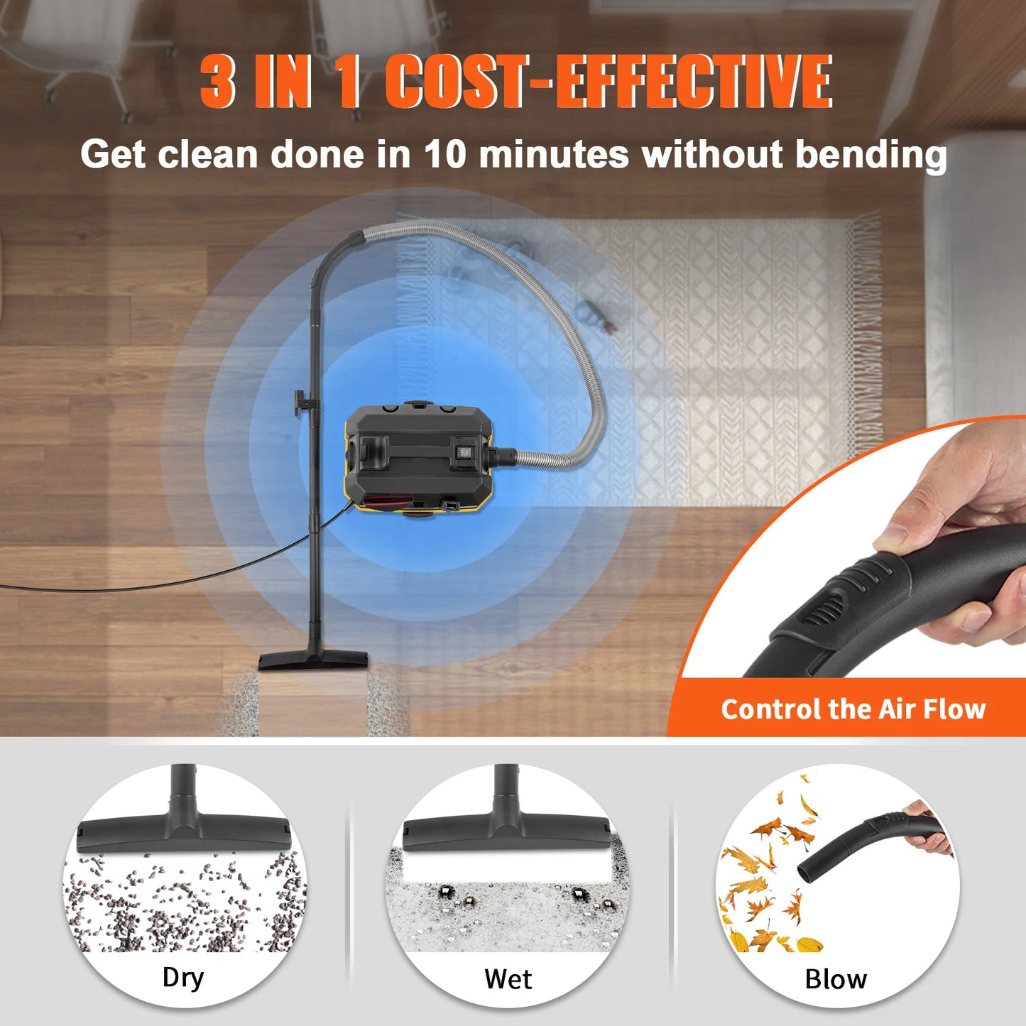 SucceBuy Portable Wet And Dry Vacuum Cleaner 15L 1200W Powerful Suction For Car And Home