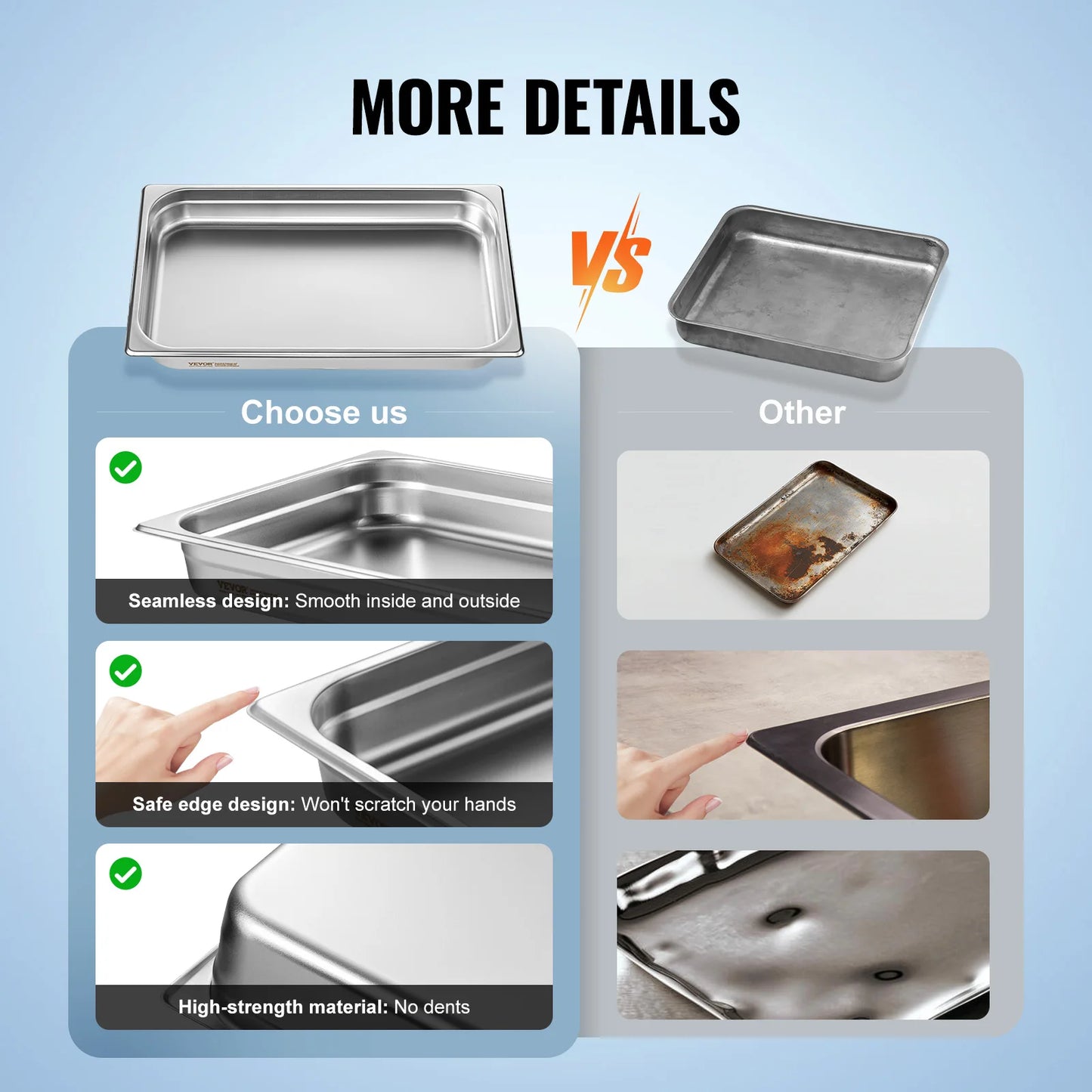 SucceBuy 6Pack Buffet Chafing Dishes Deep 2.5 to 6 Inch Stainless Steel Steam Table Pans for Caterers and Restaurants