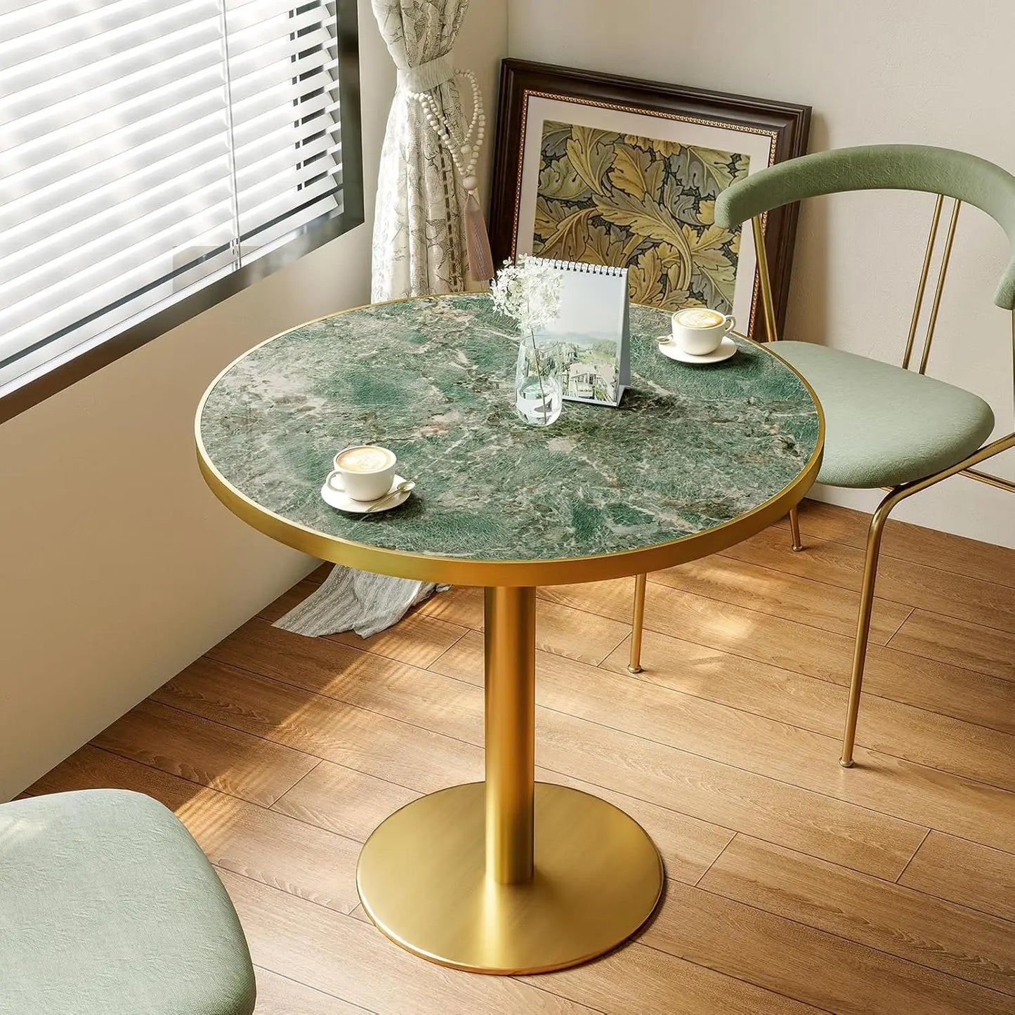 Modern Tulip Kitchen Table With Sintered Stone Top Golden Edge
