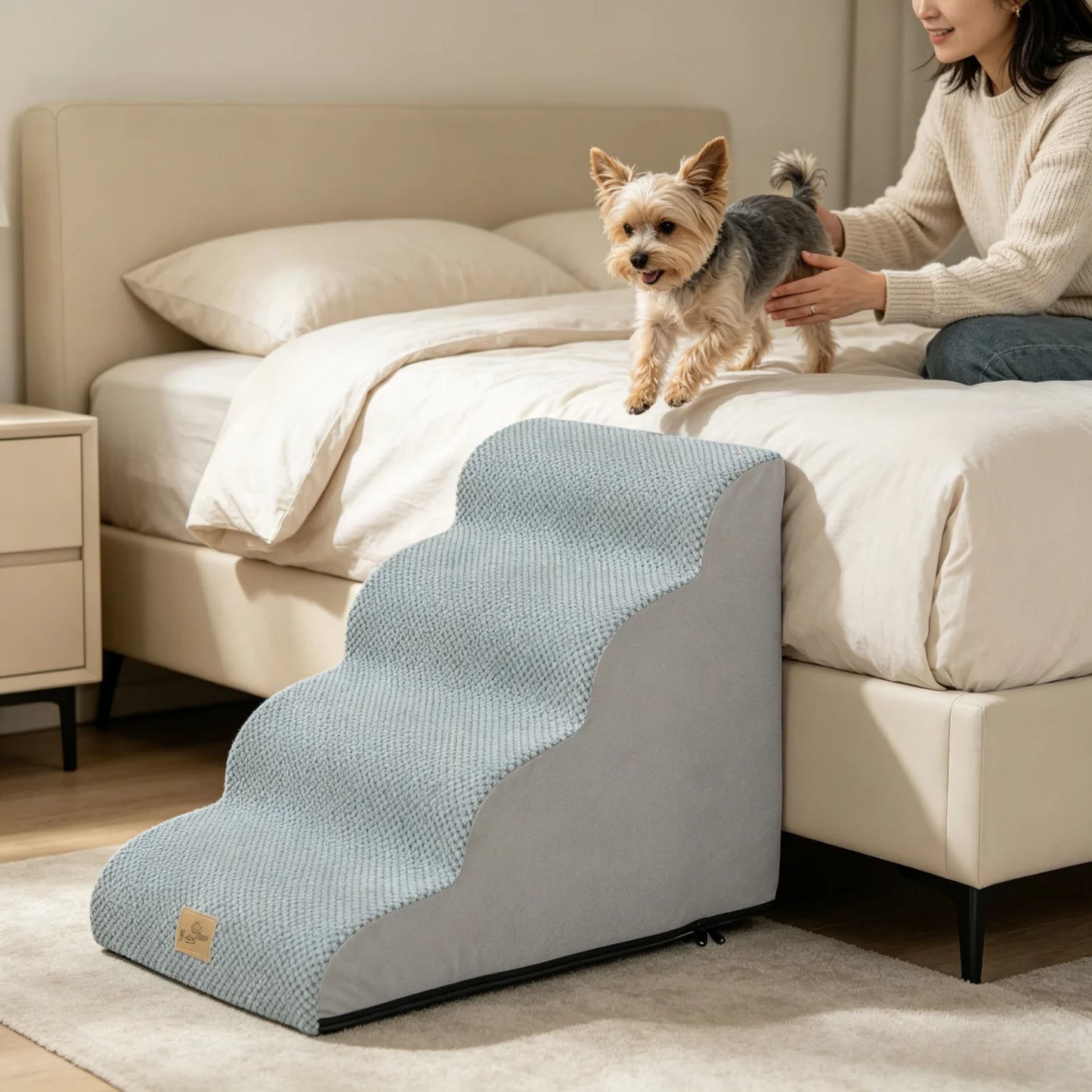 Curved Dog Stairs For Small Dogs With Removable Cover