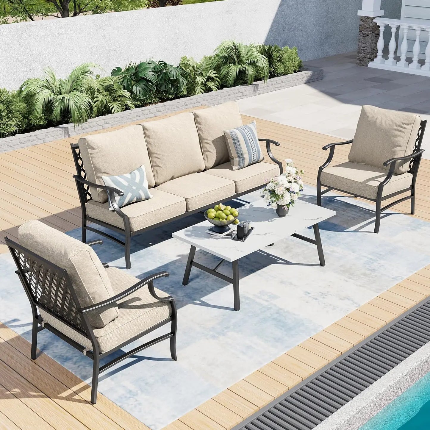 Patio Furniture Set Modern Outdoor Rattan Lounge With Coffee Table