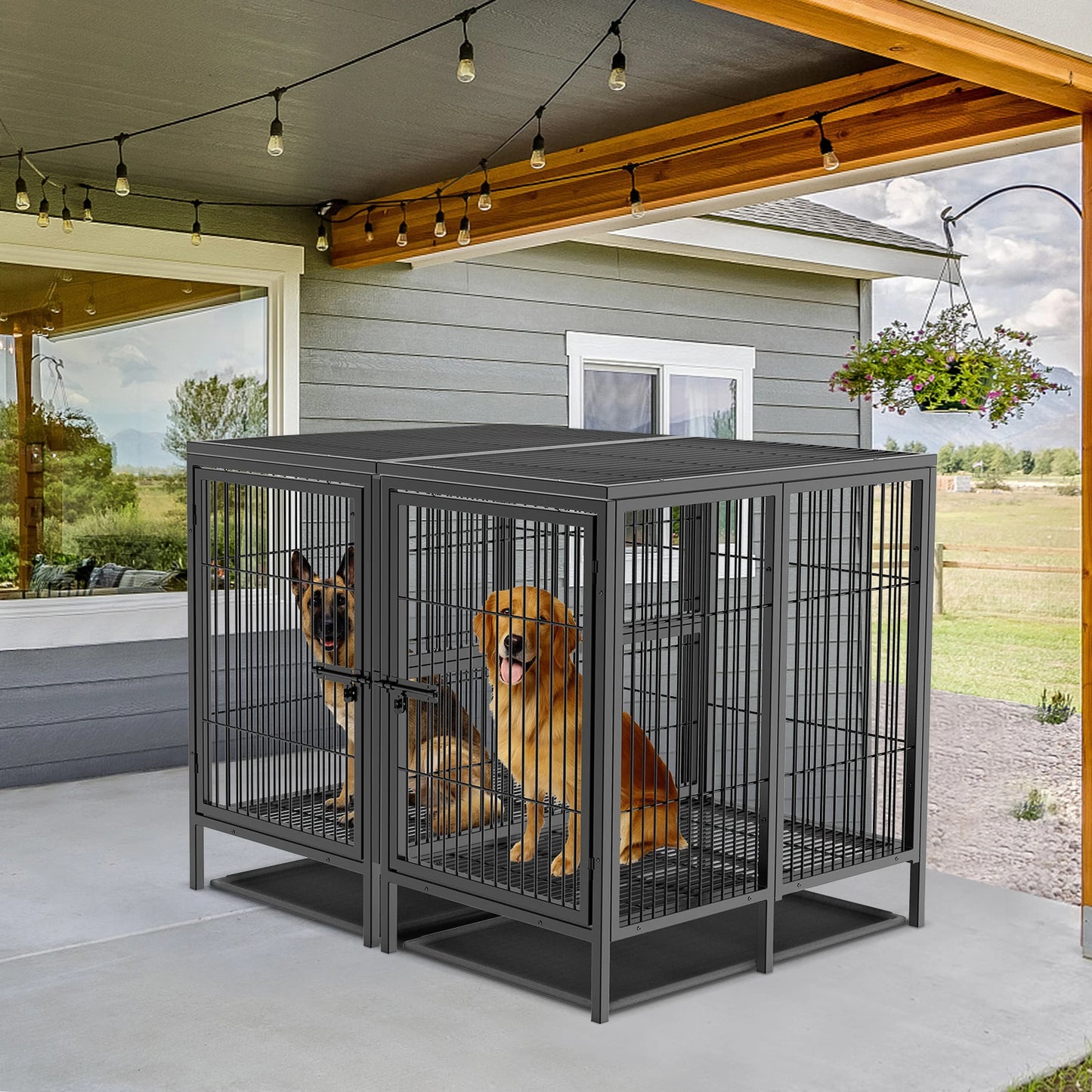 BINGOPAW Heavy Duty Metal Dog Cage Playpen Kennel With Double Door