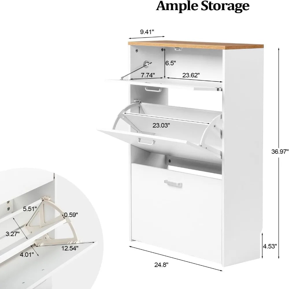 Ultra Slim Entryway Shoe Cabinet With Flip Drawers And Drop Down