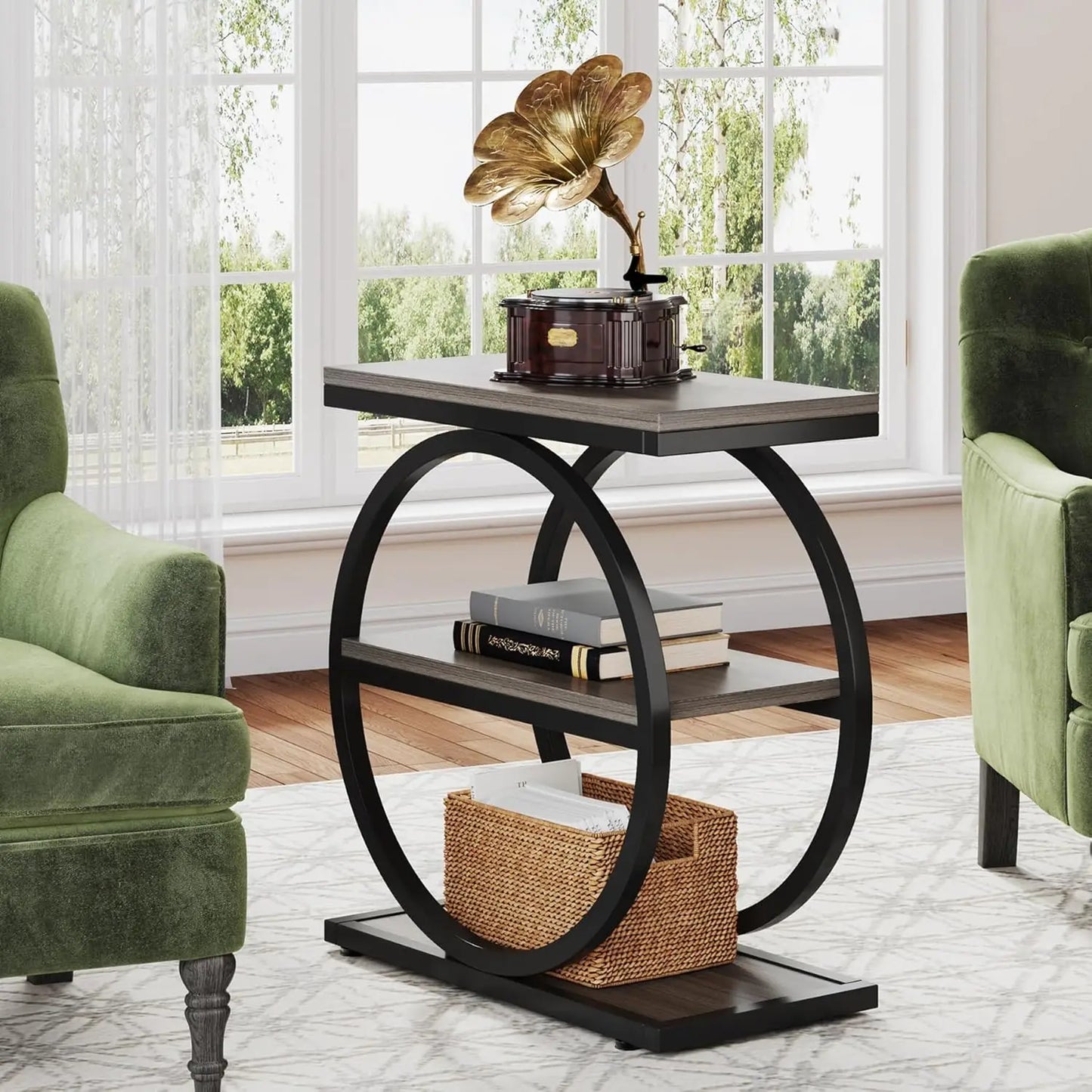 Little Tree End Table With 3 Storage Shelves Industrial Nightstand