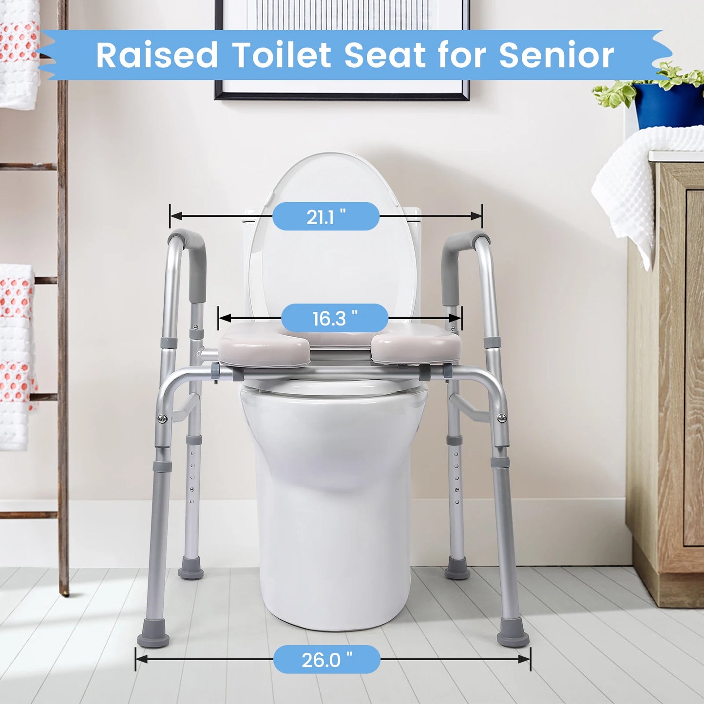 Twister CK Raised Toilet Seat With Handles For Elderly And Disabled Adjustable Height Padded Seat 350LB Capacity
