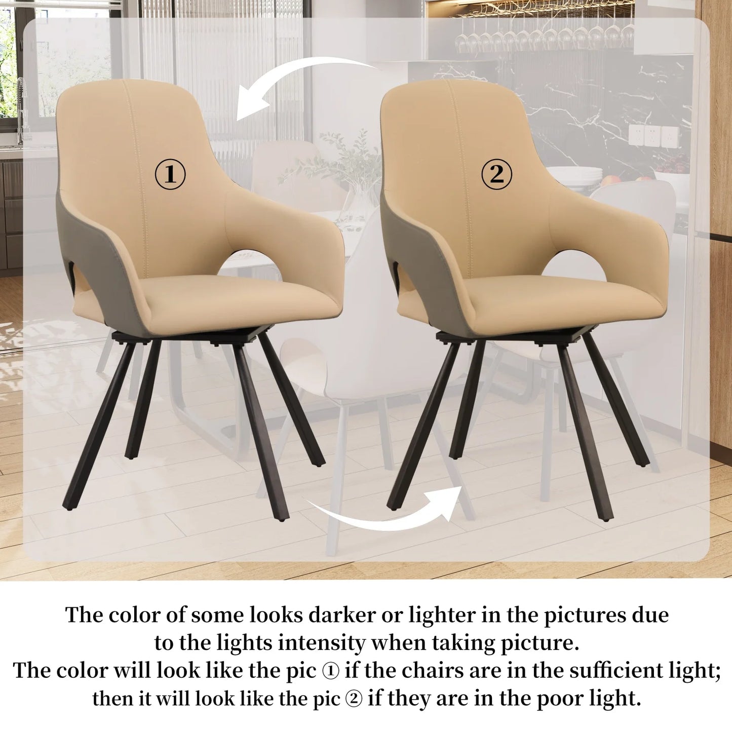 Swivel Dining Chair Set Of 2 Microfiber Leather Armchairs