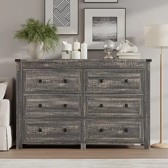 Modern 6-Drawer Dresser and TV Stand with Wood Finish