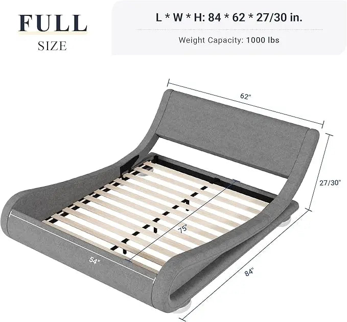 Bed Frame With Adjustable Headboard And Low Profile Upholstered Platform