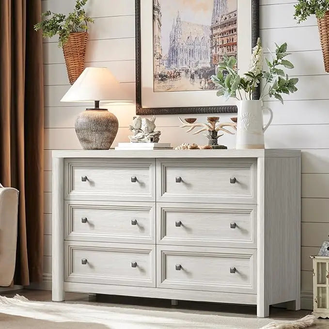 Farmhouse 6-Drawer Solid Wood Dresser For Bedroom Storage