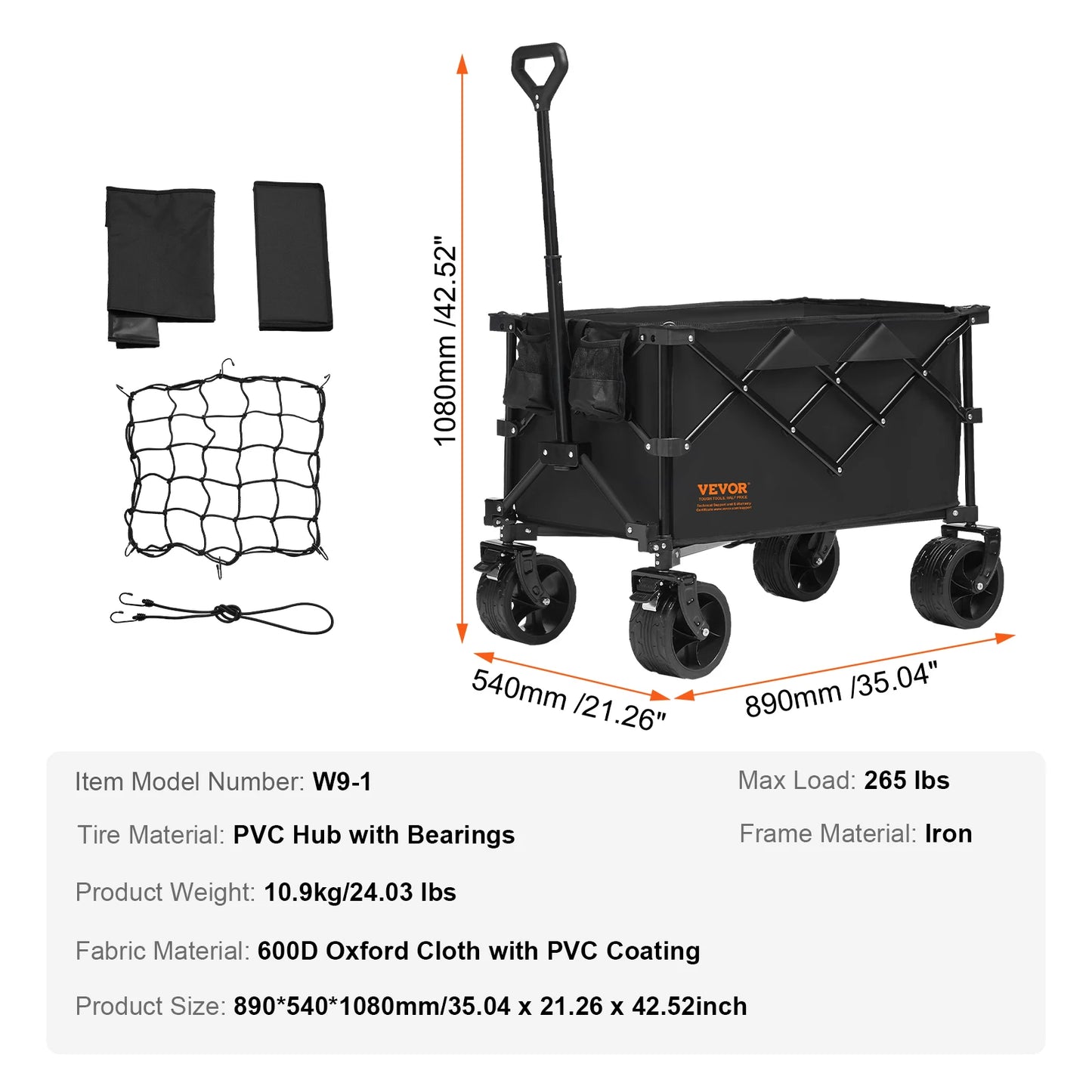 SucceBuy Collapsible Folding Wagon With All-Terrain Wheels And Drink Holder