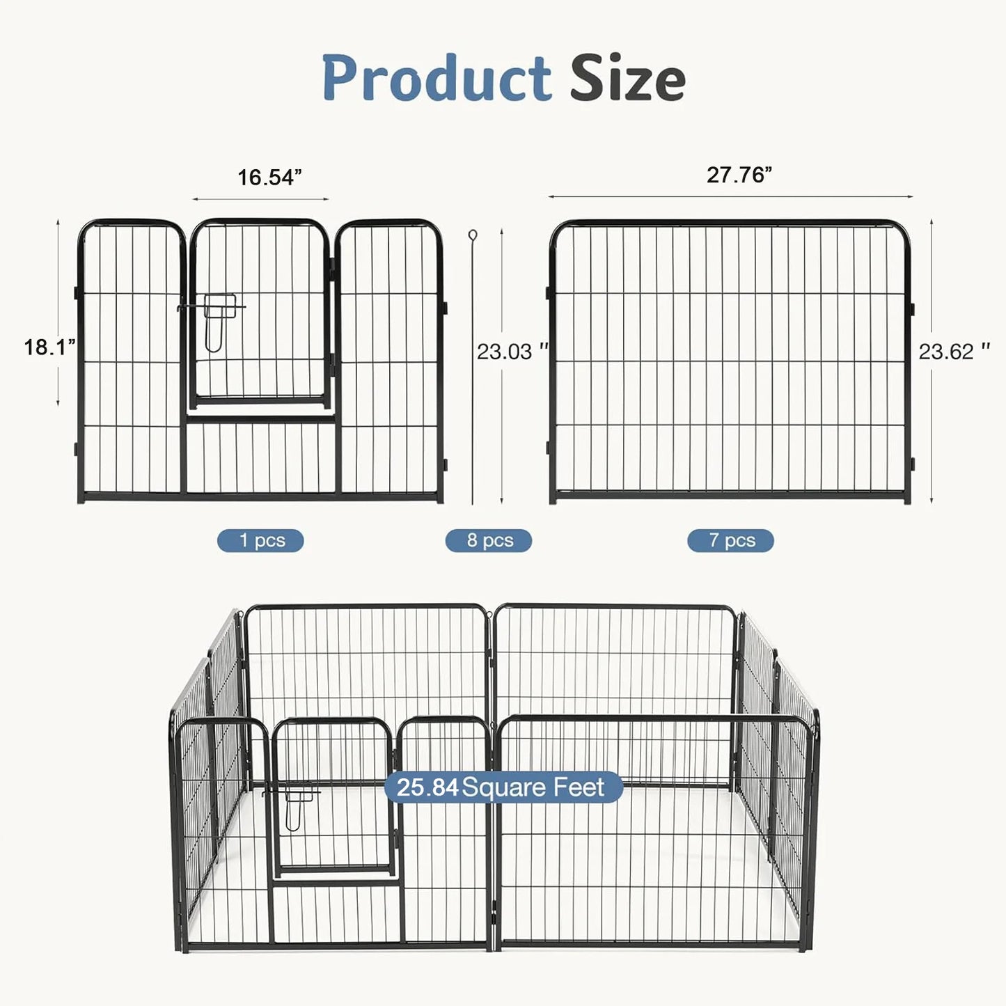JHK Metal Pet Playpen 8 Panels Foldable Dog Fence For Outdoor Yard