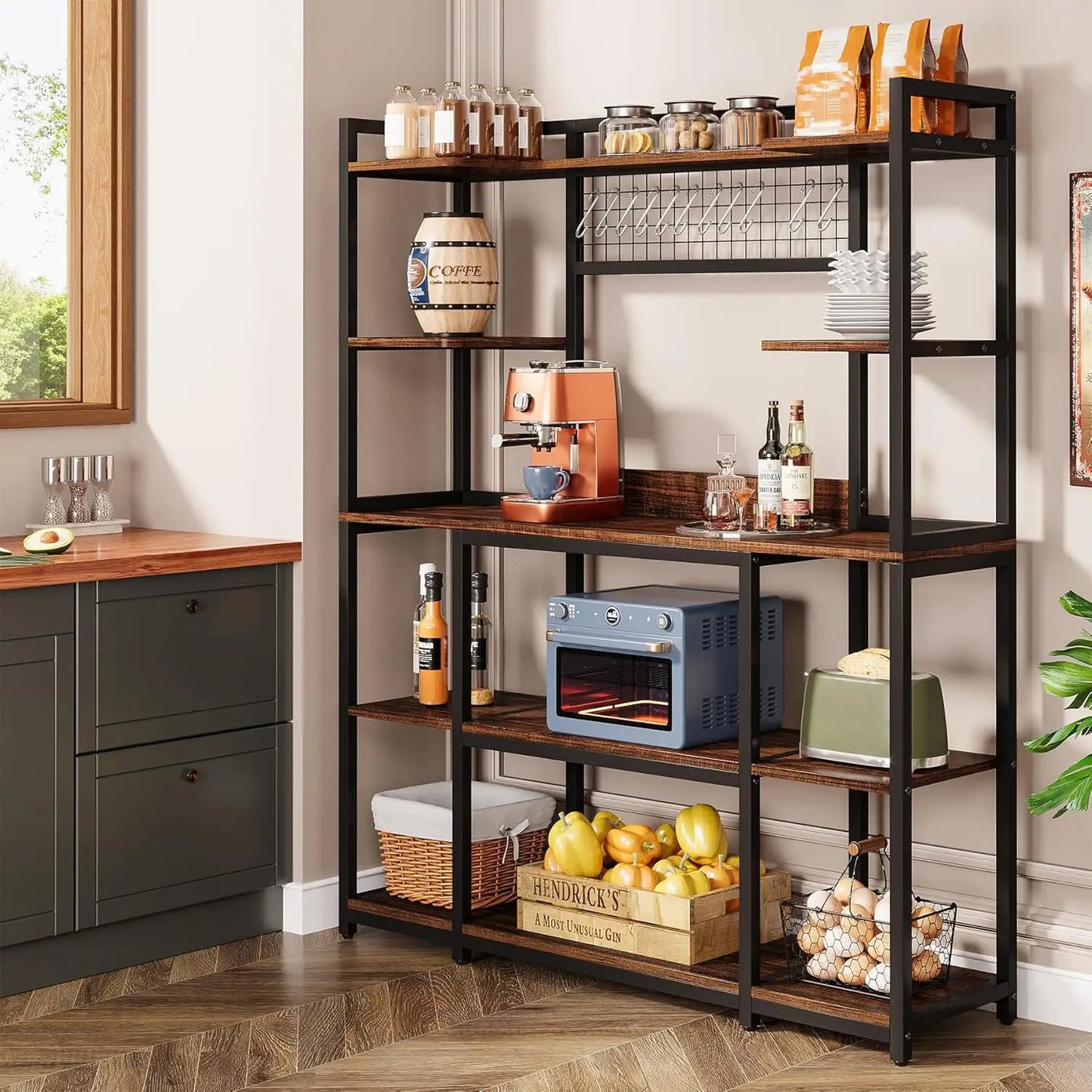 Little Tree Kitchen Bakers Rack Microwave Stand With 11 Hooks