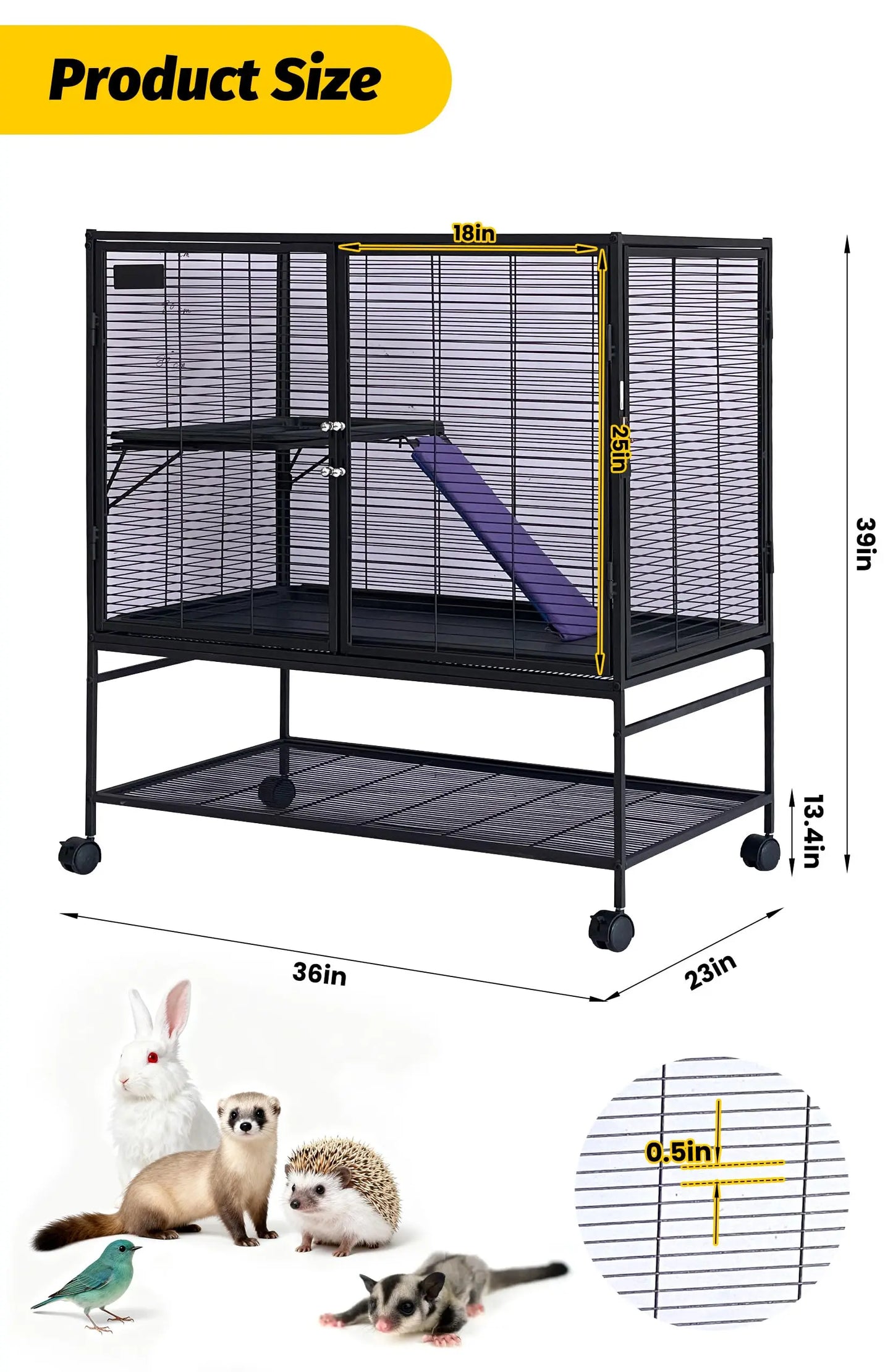HiMISSCN Heavy Duty Small Animal Cage For Ferrets Chinchillas And Rabbits With Lockable Wheels And Removable Platforms