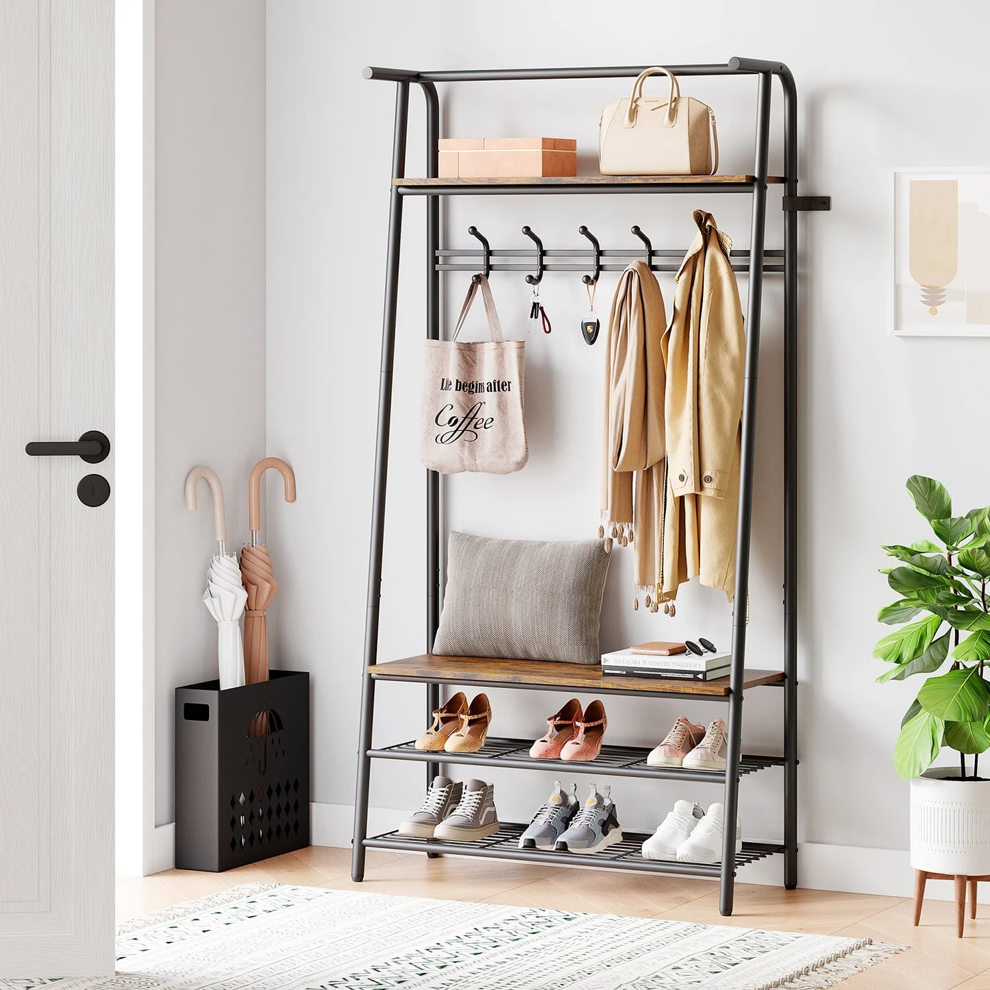 TWISTER.CK Coat Rack Shoe Bench 4-in-1 Hall Tree Entryway
