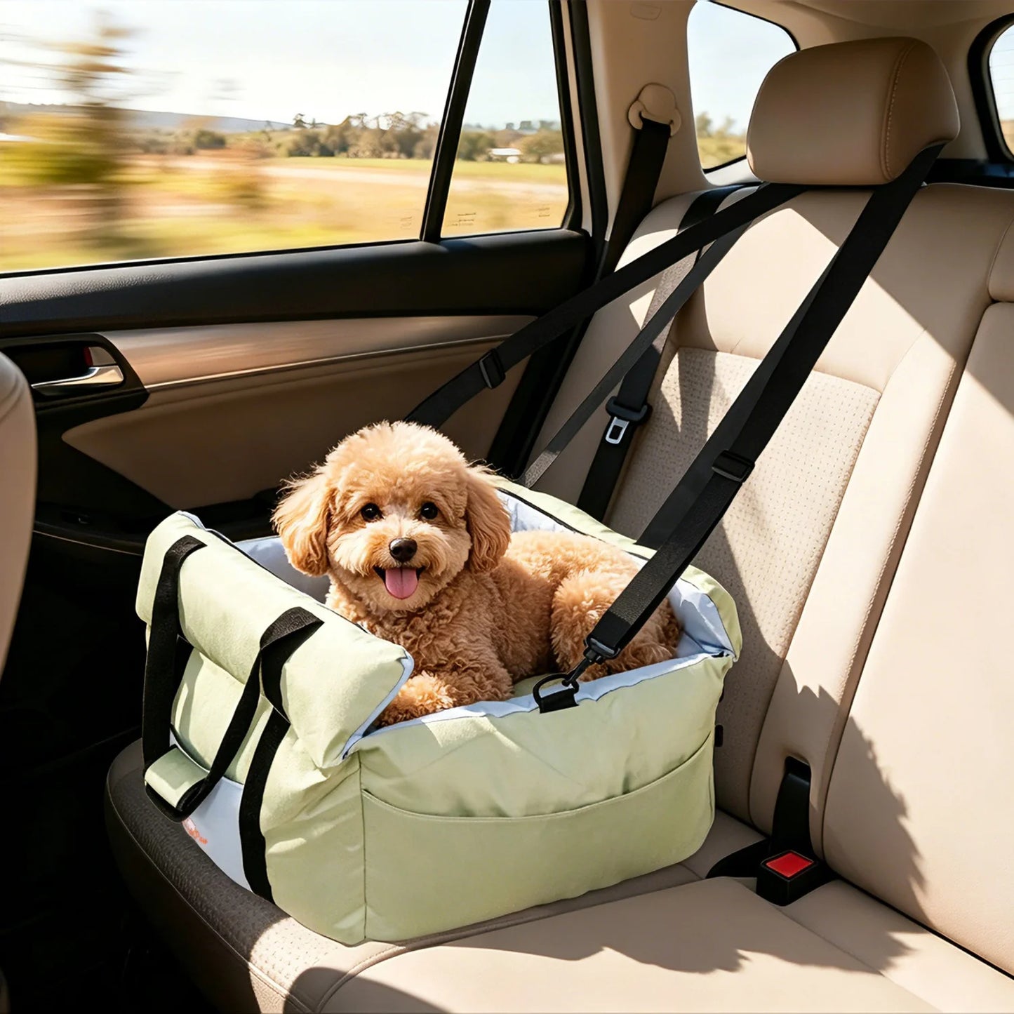 BINGOPAW Dog Car Seat With Safety Belt Washable Travel Bed