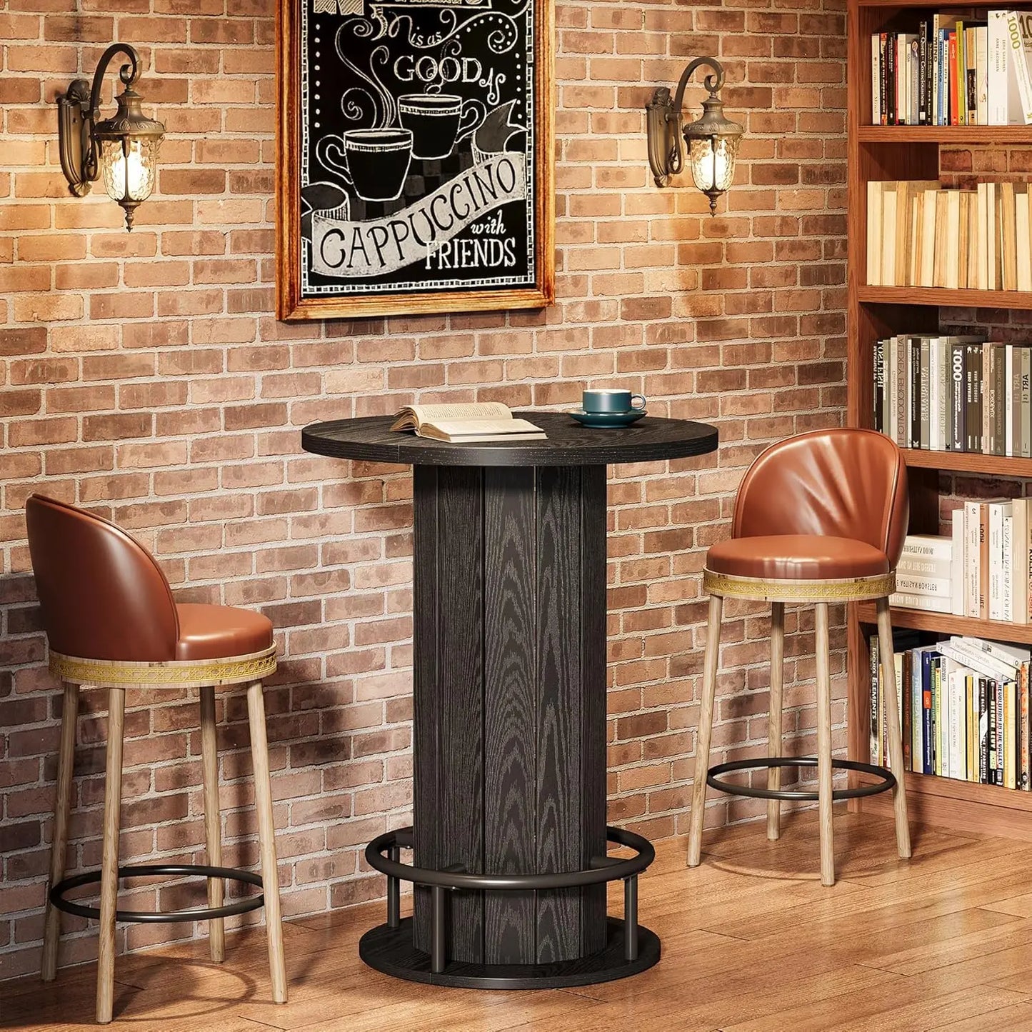Round Dining Table Set for Two With Wood Strip Base