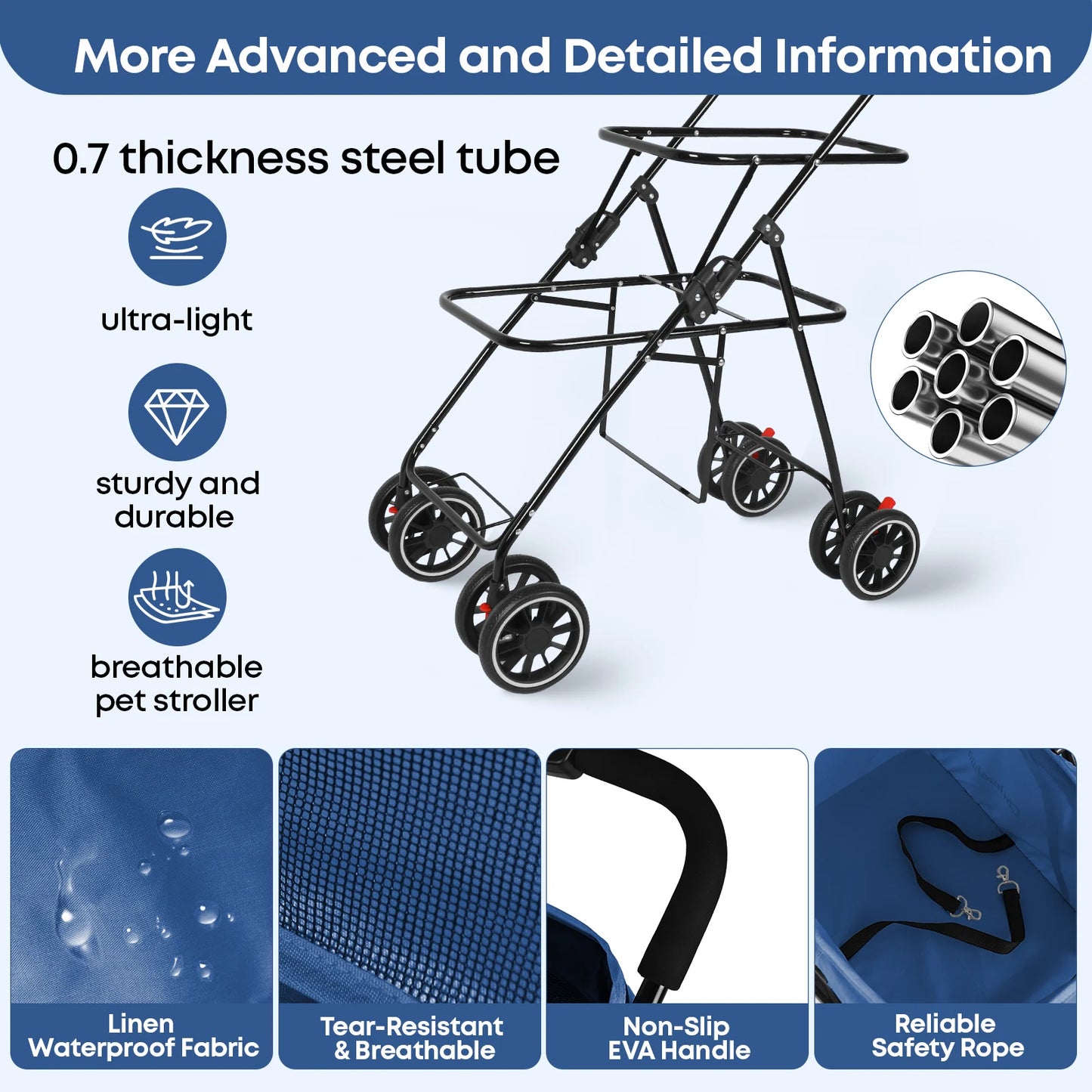 CHIHUAHUA Folding Double Pet Stroller With Detachable Carrier Bags