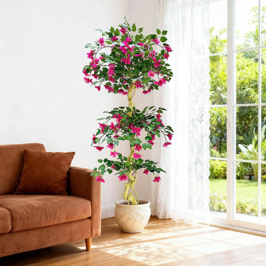 HiMISSCN Artificial Bougainvillea Tree With White Pot Lifelike Silk Foliage For Indoor Outdoor Decor Home Office Wedding