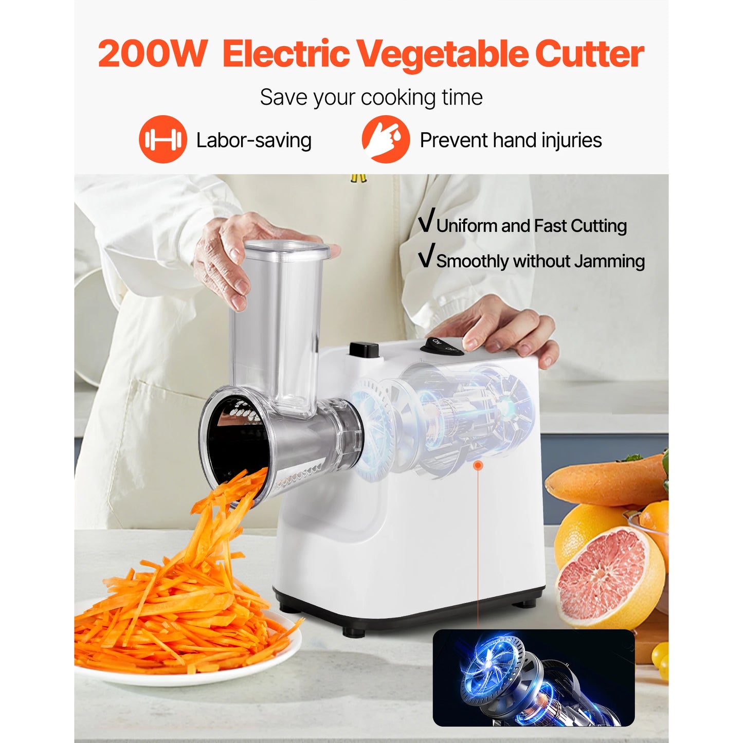 SucceBuy 200W Electric Cheese Grater Salad Shooter With 5 Attachments For Home Cooks Effortless Food Prep