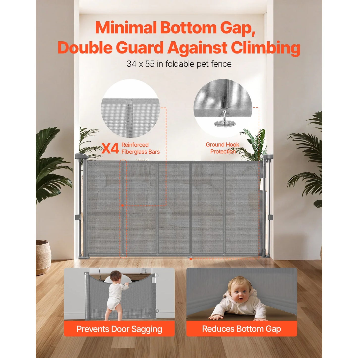 SucceBuy Retractable Baby Gate 55/71/110in 34in Tall Easy Install Mesh Safety Ideal For Kids And Pets