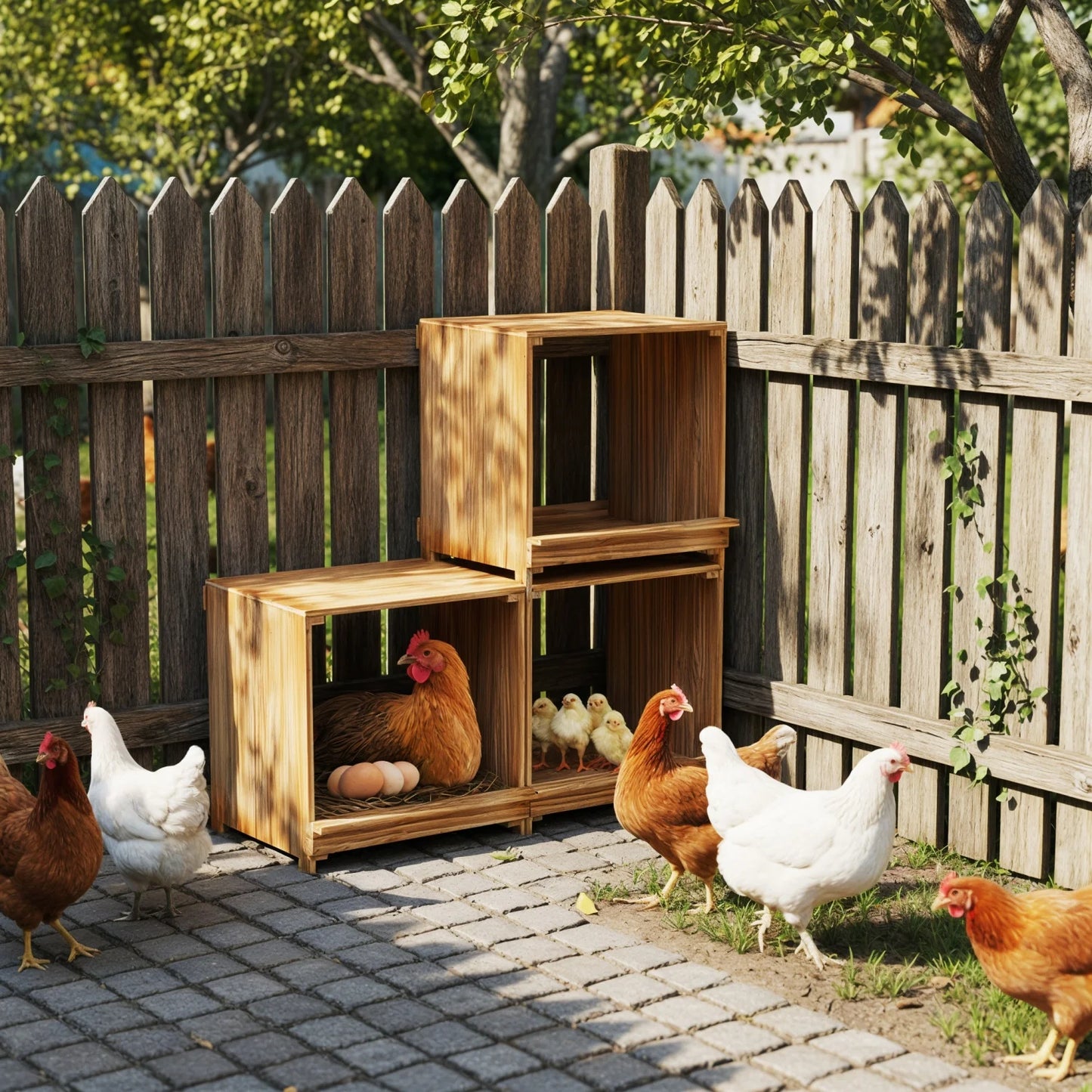 BINGOPAW Three-Compartment Pine Wood Chicken Nesting Box