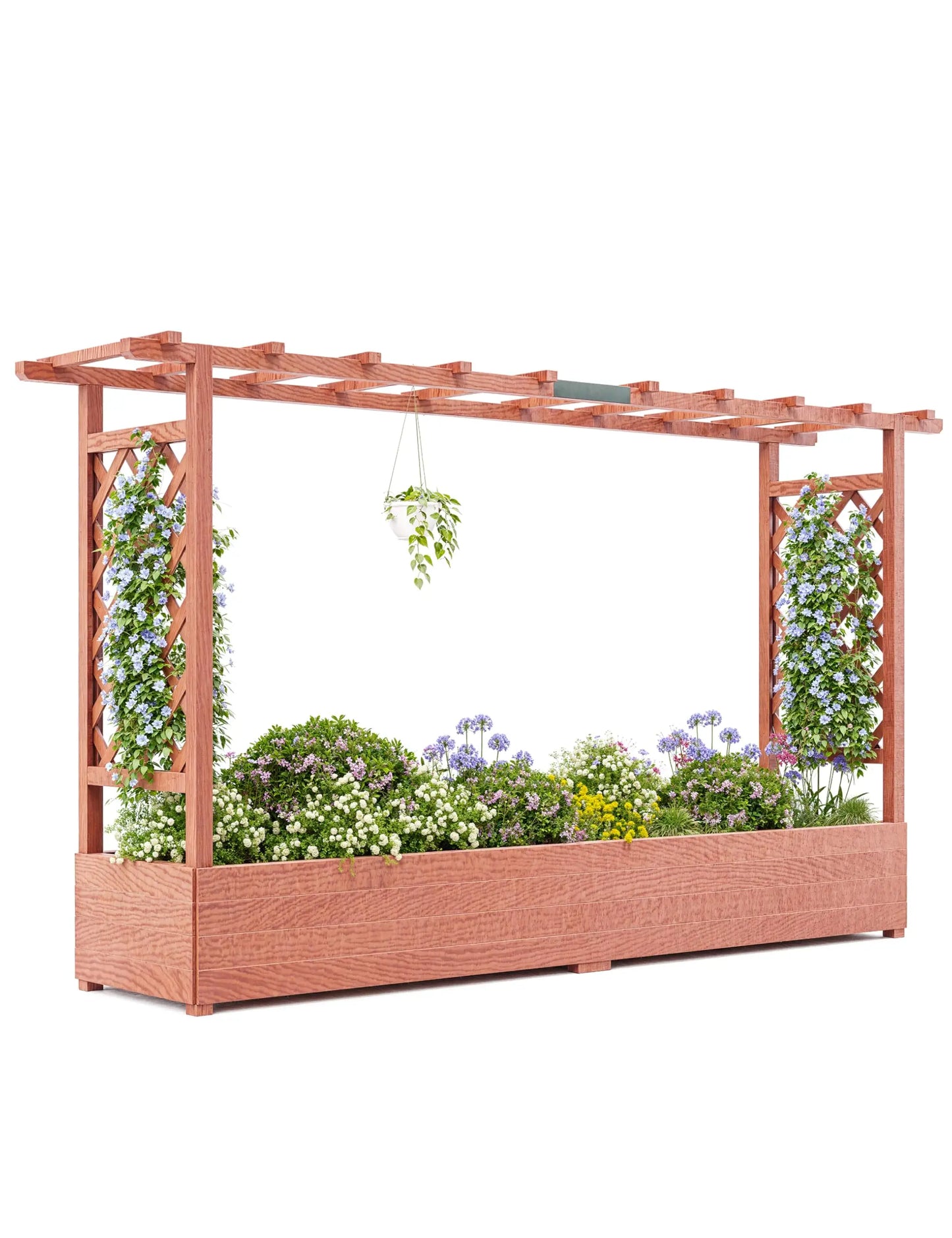 HiMISS Wooden Raised Garden Bed With Trellis Canopy Freestanding Planter For Gardeners Climbing Plants And Vines