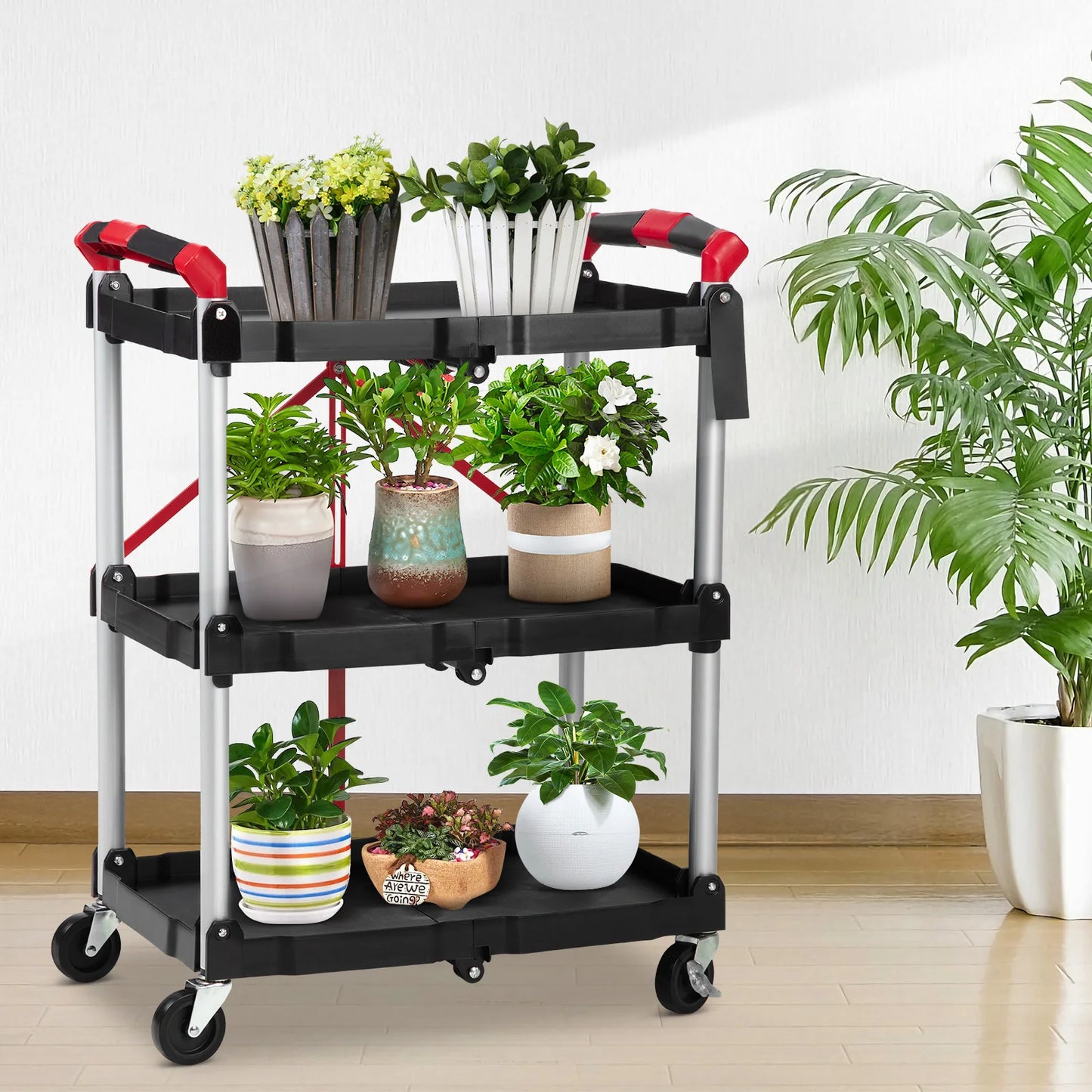 TWISTER.CK Three Tier Foldable Utility Cart With Locking Wheels