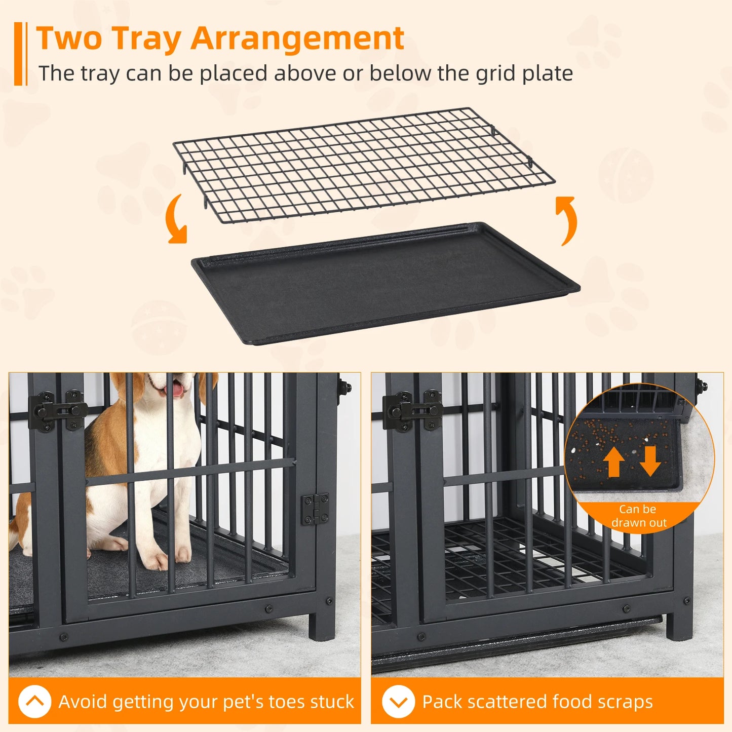 BINGOPAW Wooden Dog Crate Table With Three Doors Removable Tray