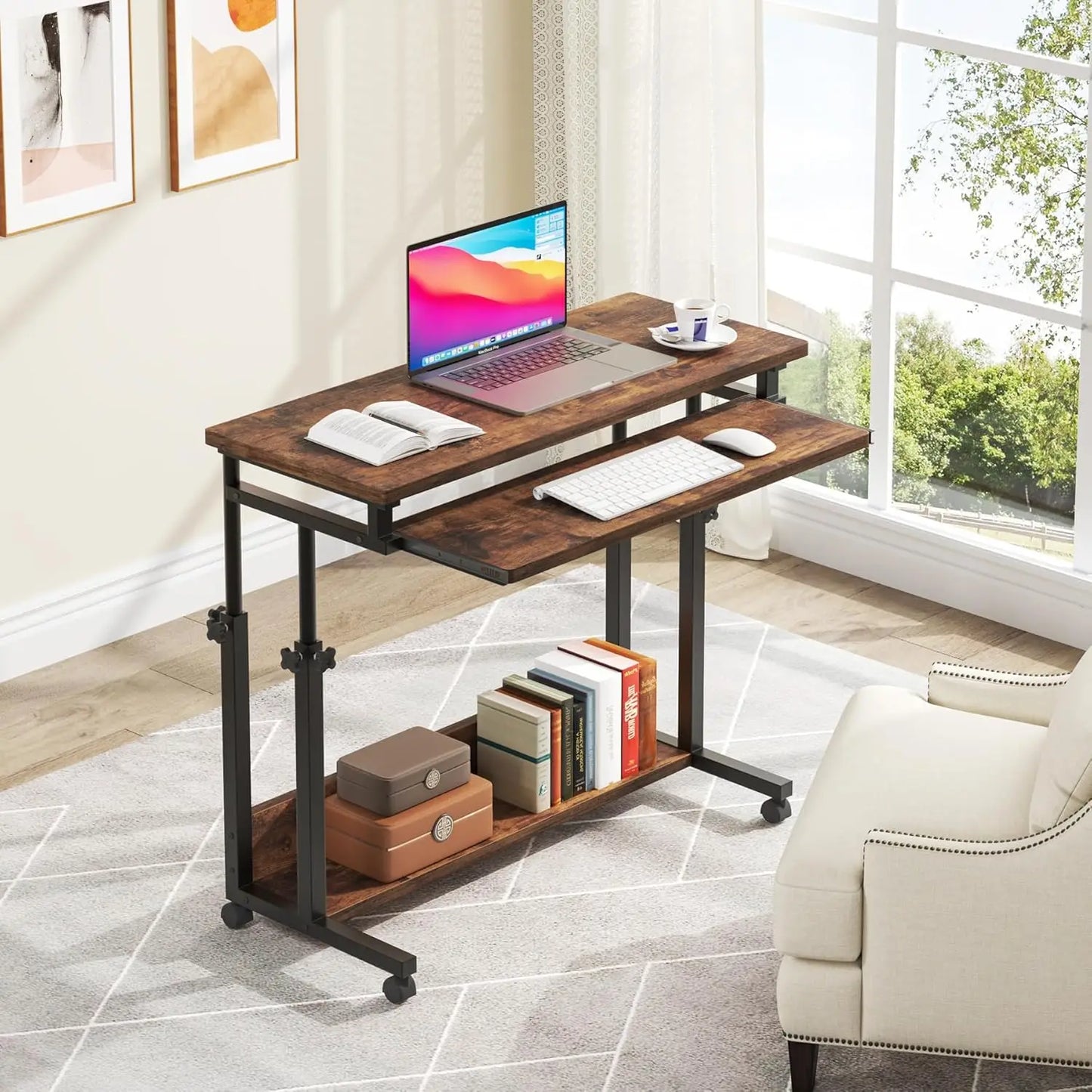 Little Tree Portable Laptop Desk With Height Adjustable Rolling Cart