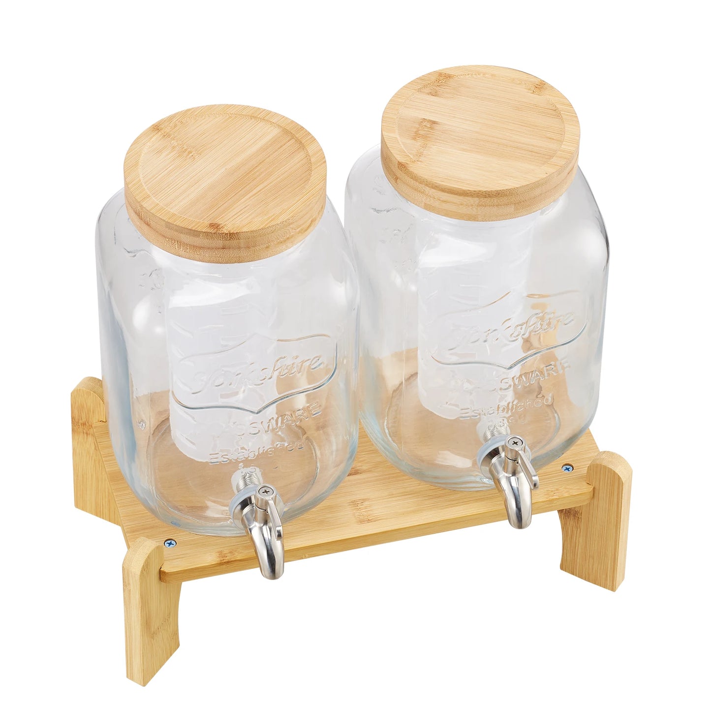 SucceBuy Glass Beverage Dispenser With Wood Stand For Parties Entertaining 8L Dual Pack