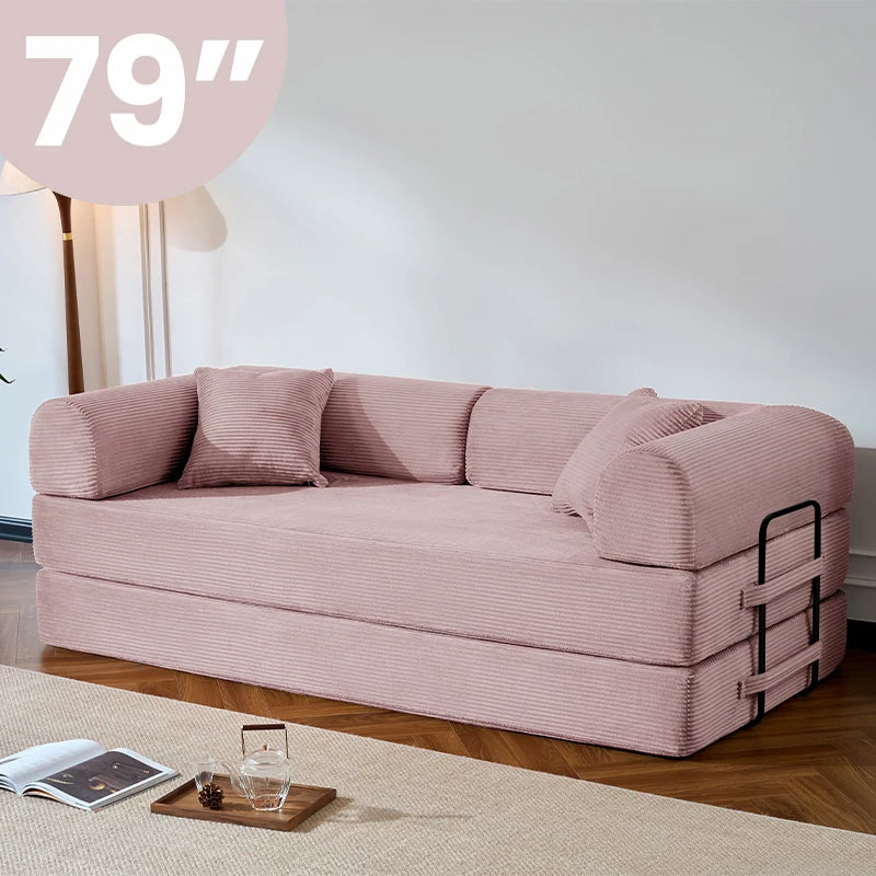 NONECN Folding Convertible Sofa Bed Corduroy Upholstered Couch